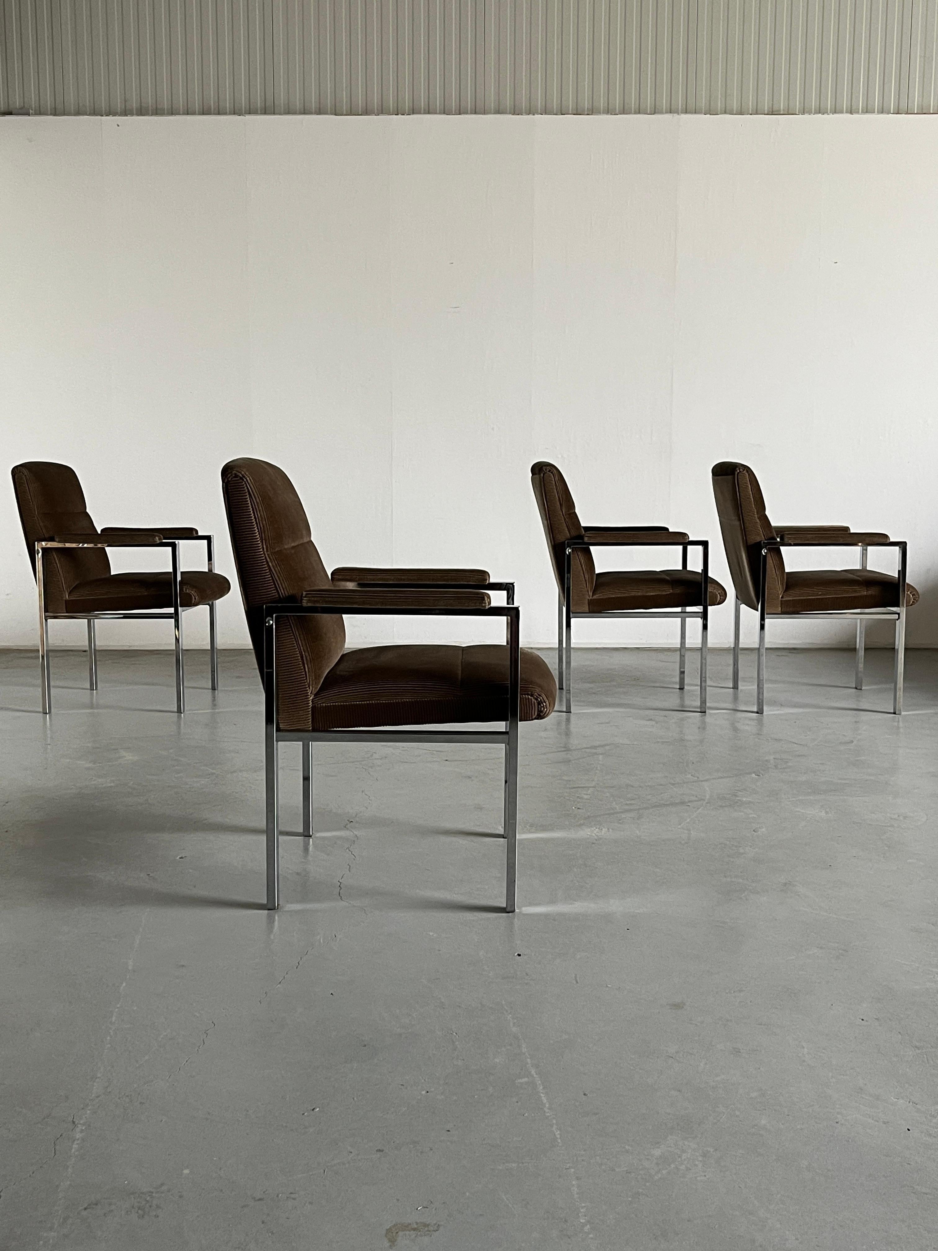 Mid-Century Chrome Tubular Steel and Corduroy Upholstery Armchairs, 70s Germany For Sale 1