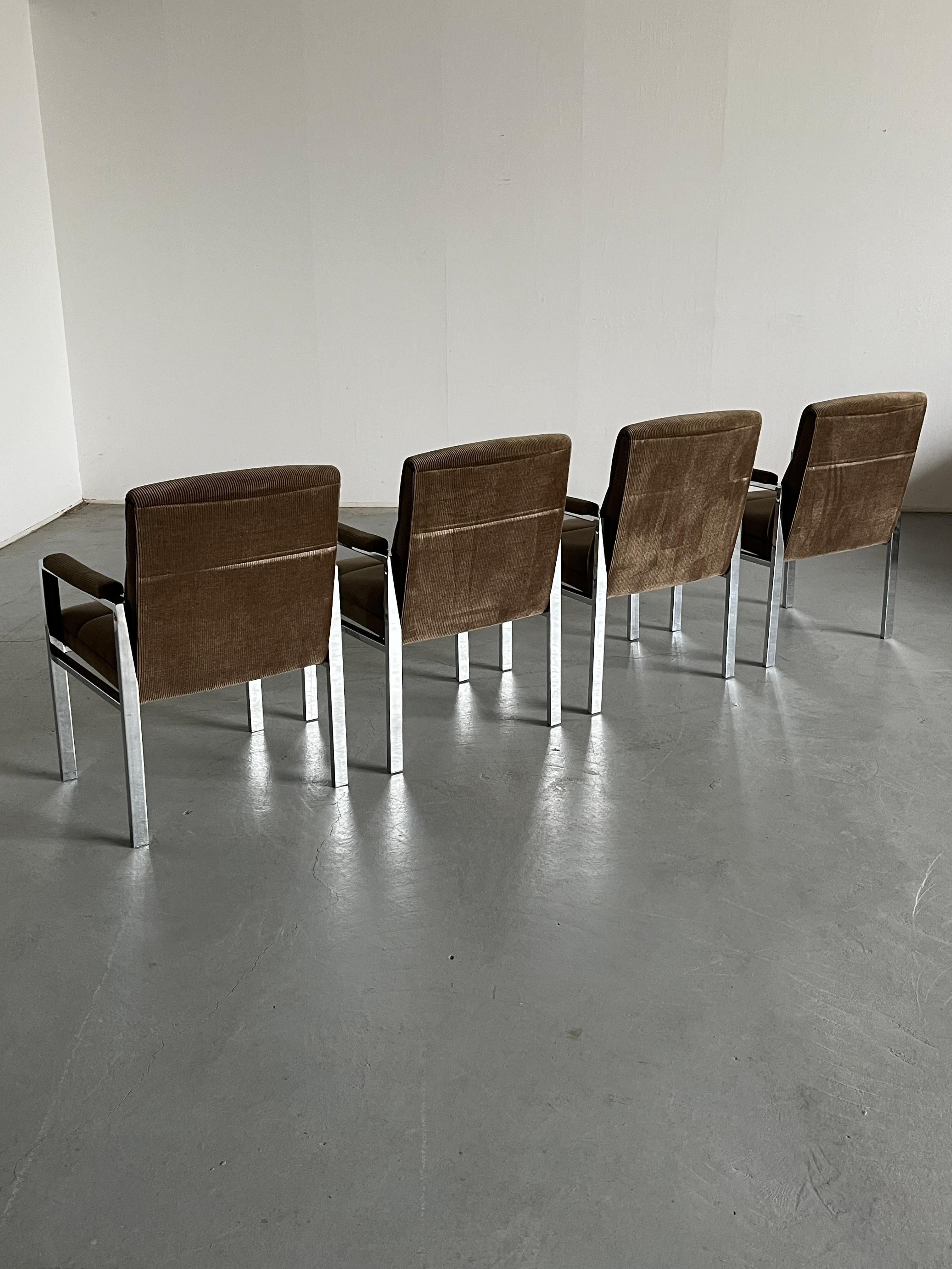 Mid-Century Chrome Tubular Steel and Corduroy Upholstery Armchairs, 70s Germany For Sale 2