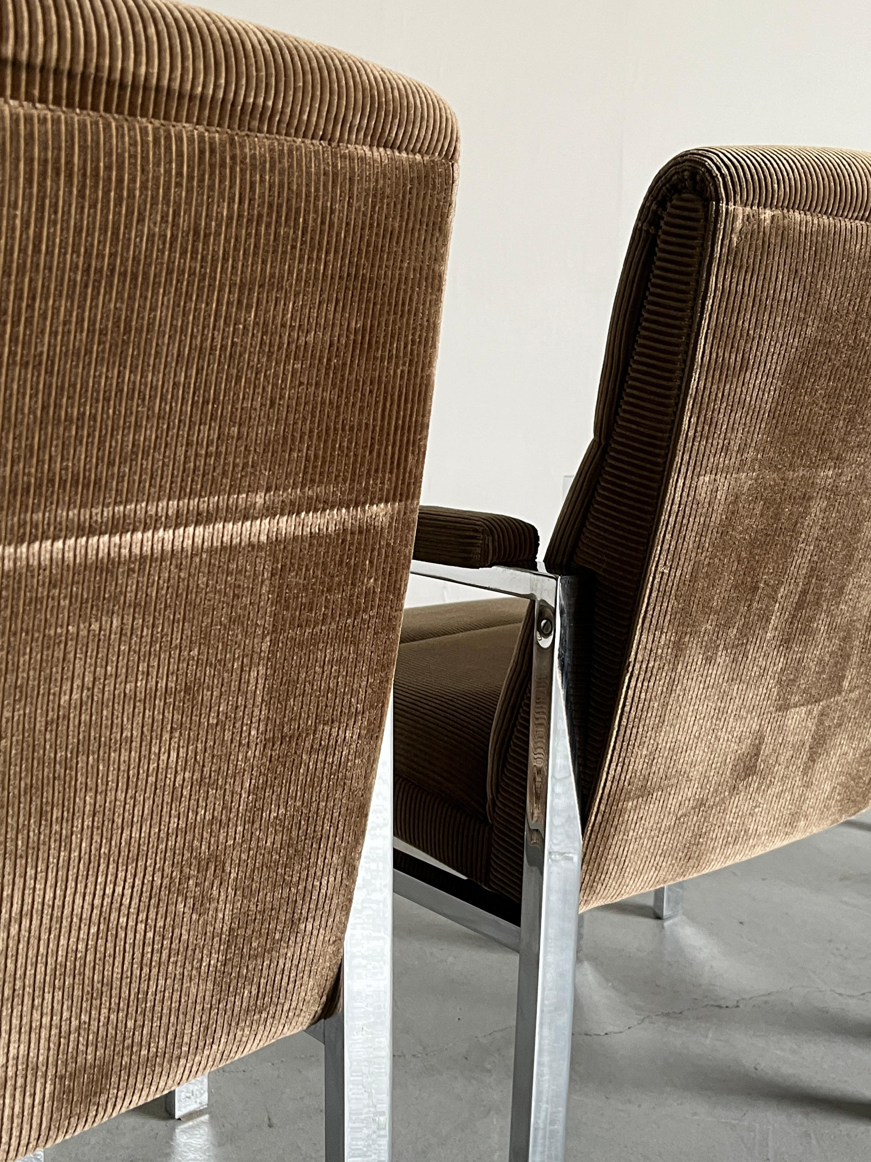 Mid-Century Chrome Tubular Steel and Corduroy Upholstery Armchairs, 70s Germany For Sale 3