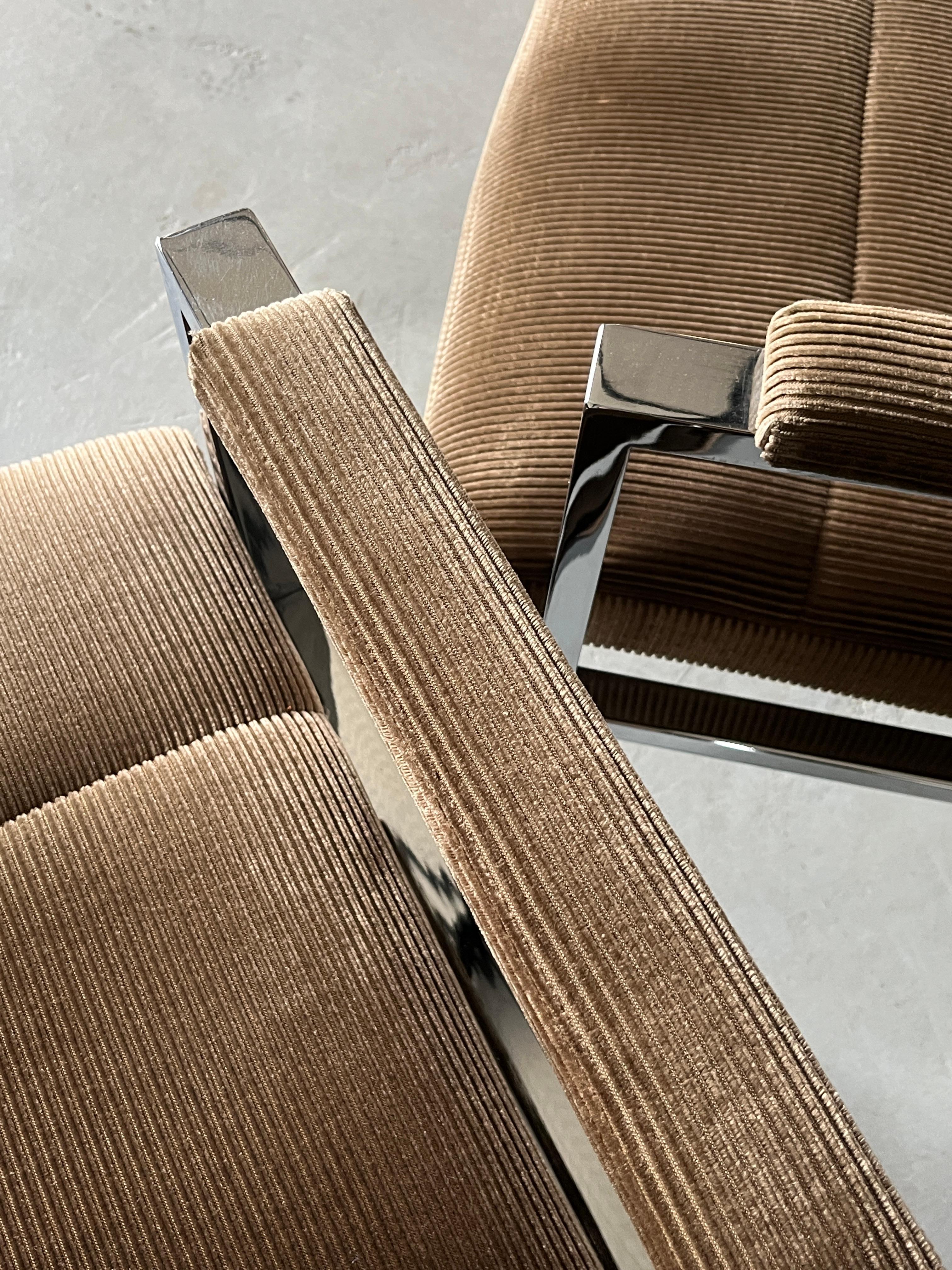 Mid-Century Chrome Tubular Steel and Corduroy Upholstery Armchairs, 70s Germany For Sale 4