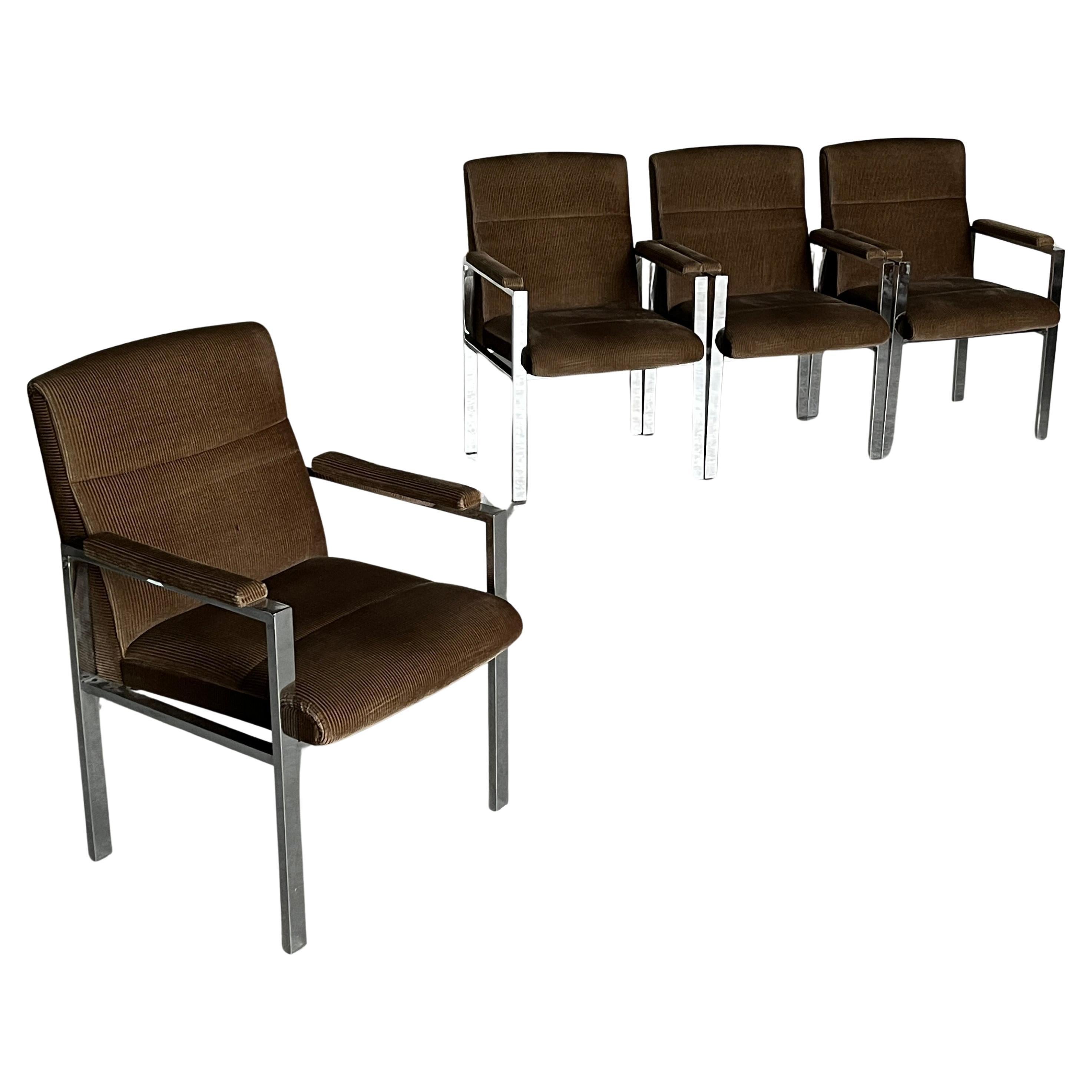 Mid-Century Chrome Tubular Steel and Corduroy Upholstery Armchairs, 70s Germany