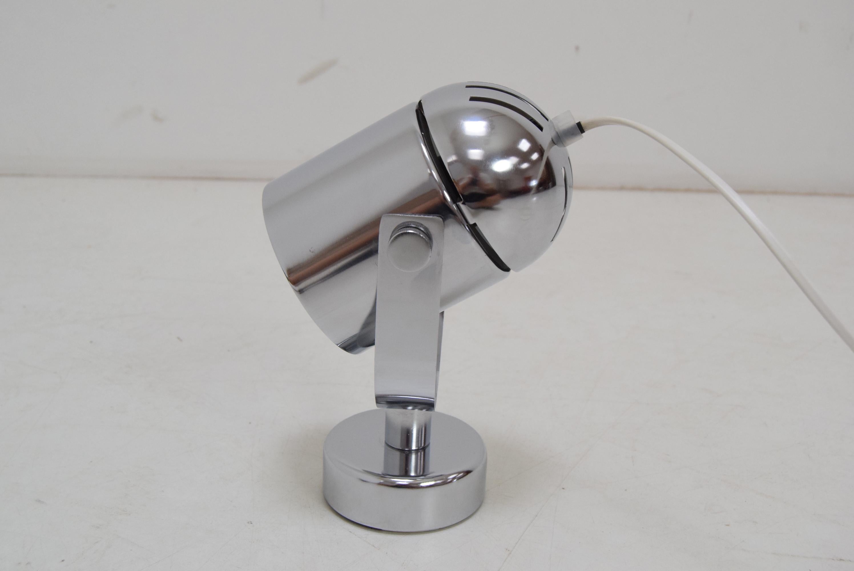 Czech Mid-Century Chrome Wall Lamp, by Stanislav Indra for Combi Lux, 1970’s For Sale