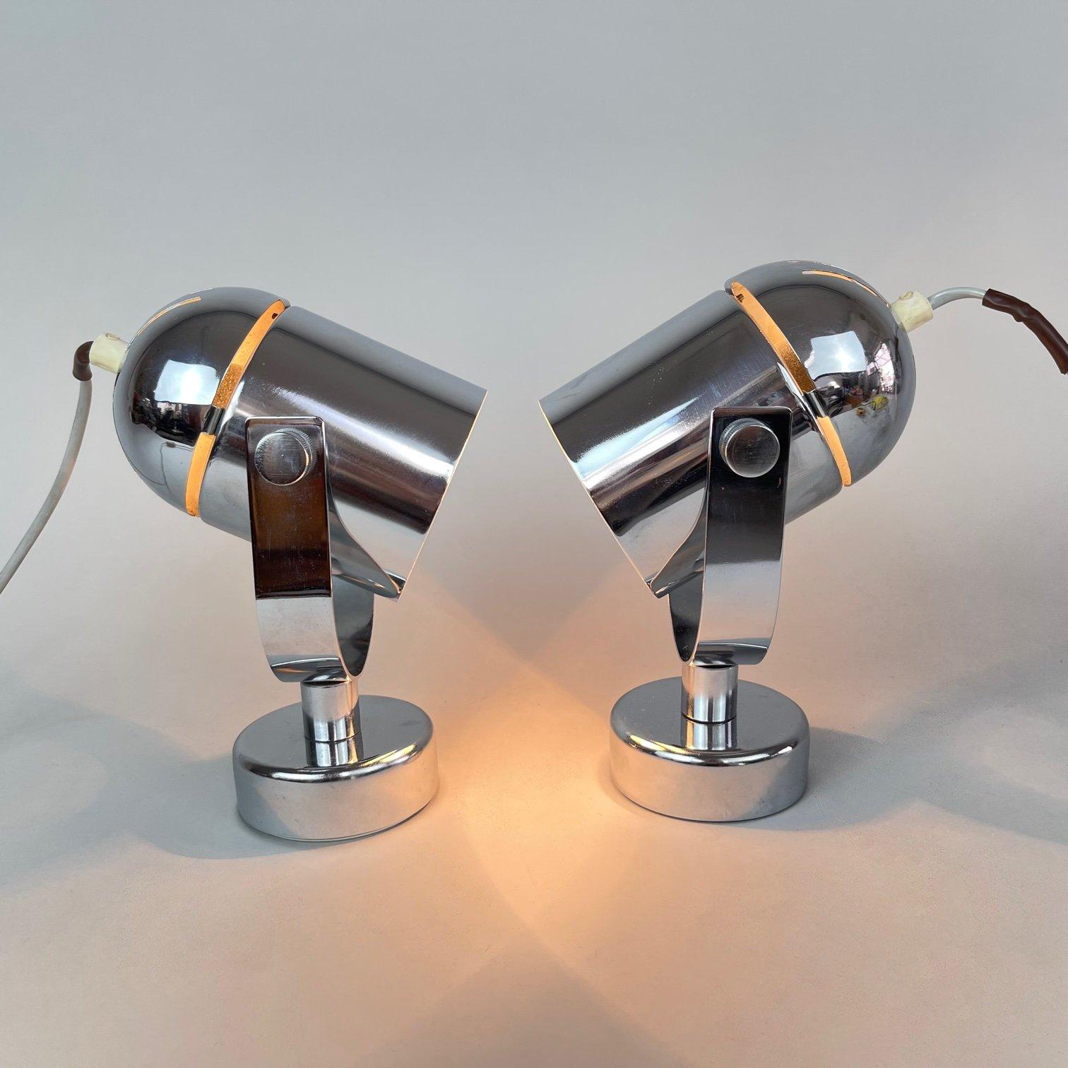 Czech Mid Century Chrome Wall Lamps by Stanislav Indra, 1970's