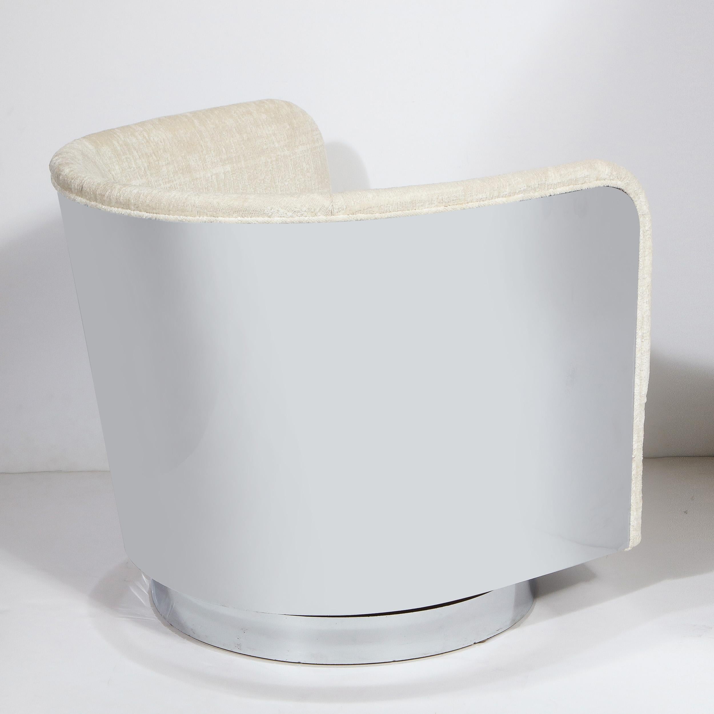 Late 20th Century Midcentury Chrome Wrapped Swivel Club Chair in Cream Boucle by Milo Baughman