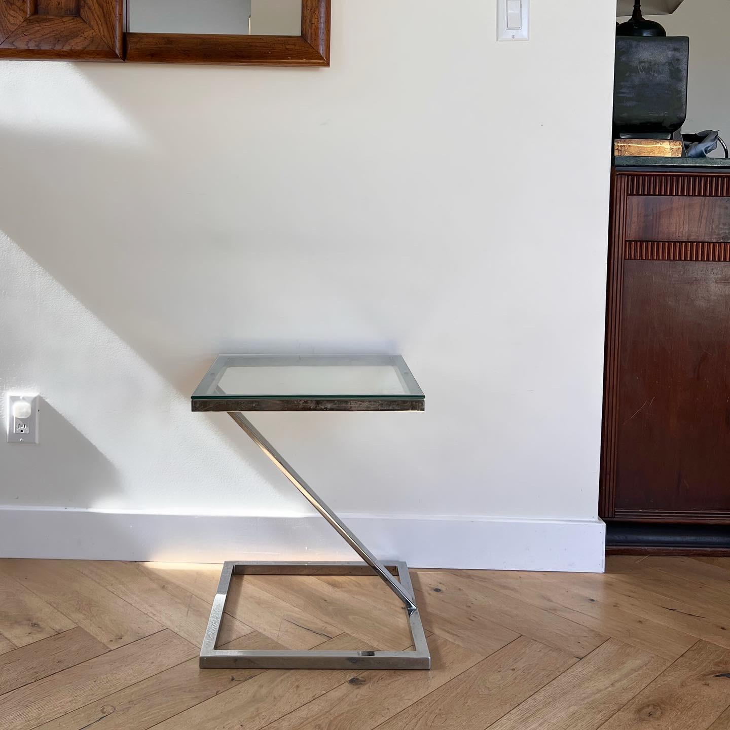 Mid-Century Modern Mid-Century Chrome Zigzag Side Table, circa 1970 For Sale