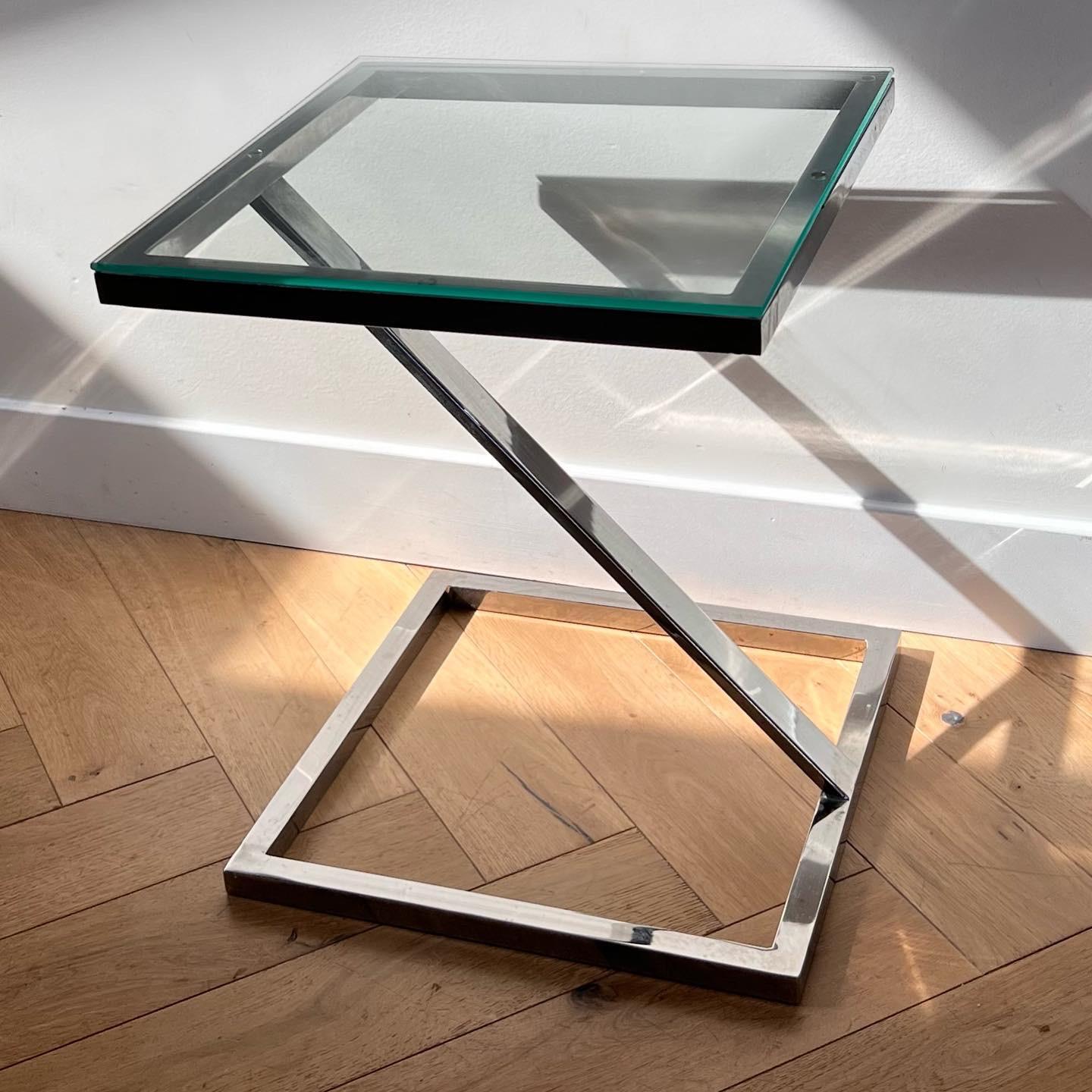 20th Century Mid-Century Chrome Zigzag Side Table, circa 1970 For Sale
