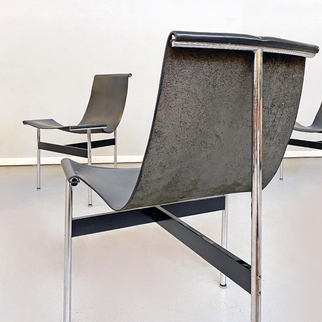 Katavolos fauteuils en T en cuir noir chromé du milieu du siècle dernier, Kelley, Littell, Laverne en vente 3