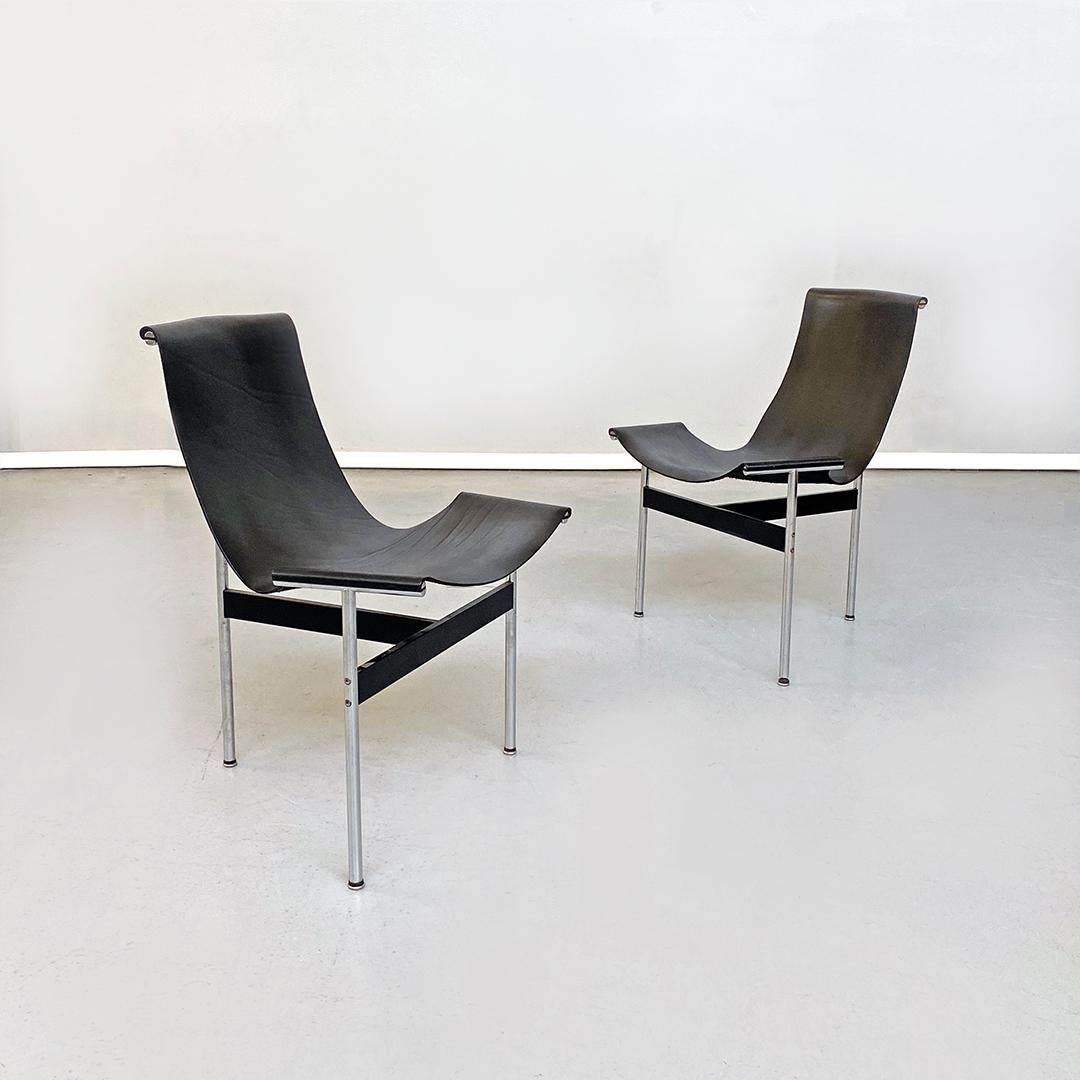Mid-Century Modern Katavolos fauteuils en T en cuir noir chromé du milieu du siècle dernier, Kelley, Littell, Laverne en vente