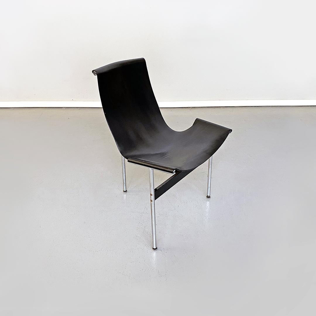 Mid-Century Modern Mid-Century Chromed Black Leather T Chairs, Katavolos, Kelley, Littell, Laverne For Sale