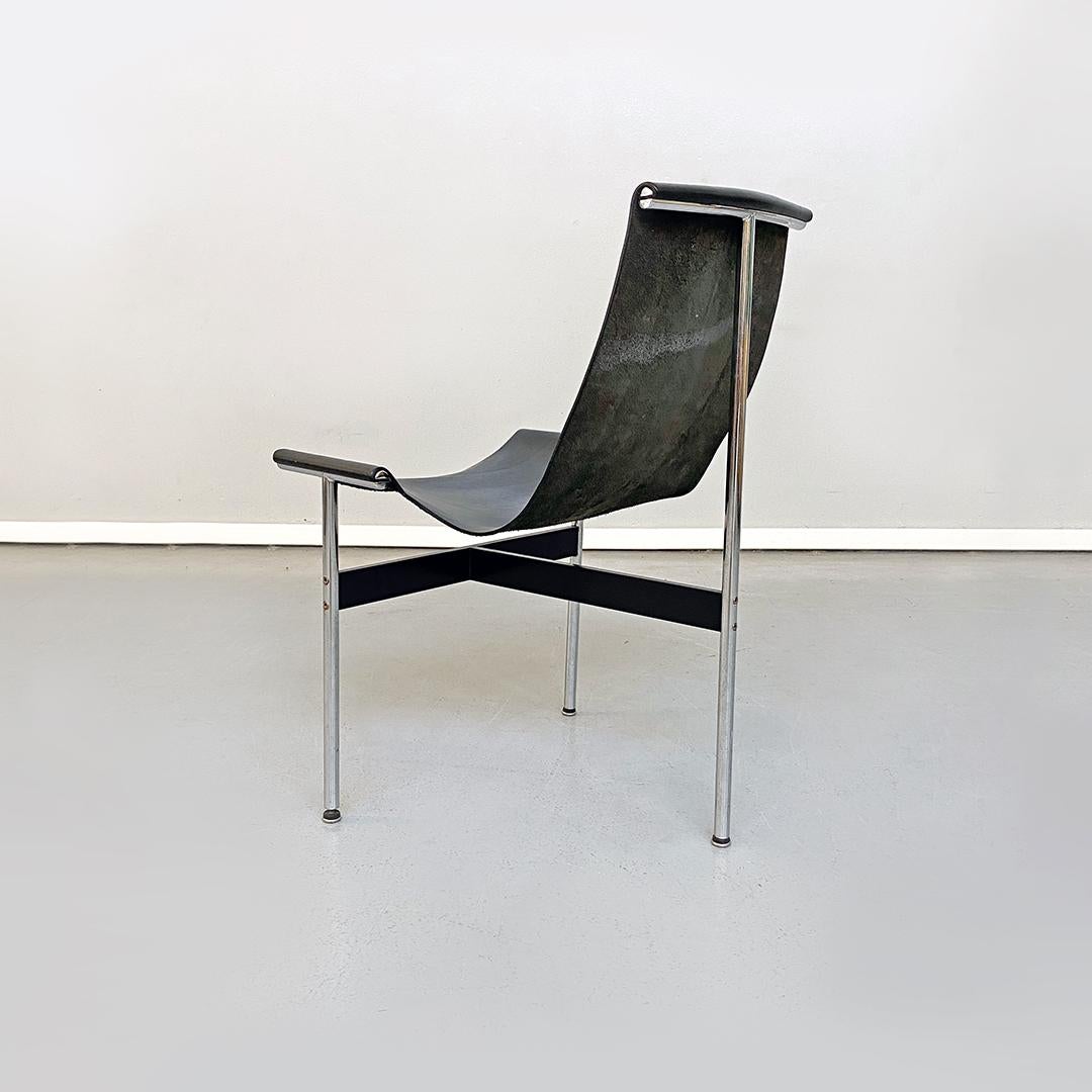 Cuir Katavolos fauteuils en T en cuir noir chromé du milieu du siècle dernier, Kelley, Littell, Laverne en vente