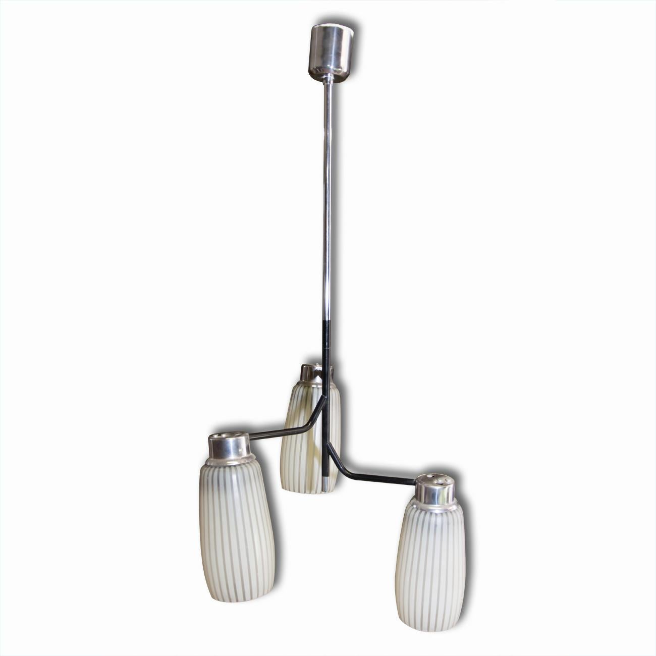 Mid-Century Modern Mid Century Chromed Hanging Lamp by Drupol, Czechoslovakia, 1960s For Sale