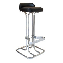 Mid-Century Chromed Leather Bar Pair of Stools, Italy, 1970