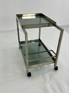 Mid-Century Chromed Metal Bar Cart, Smoked Glass Tops, 1960s