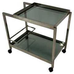 Mid-Century Chromed Metal Bar Cart, Smoked Glass Tops, 1960s