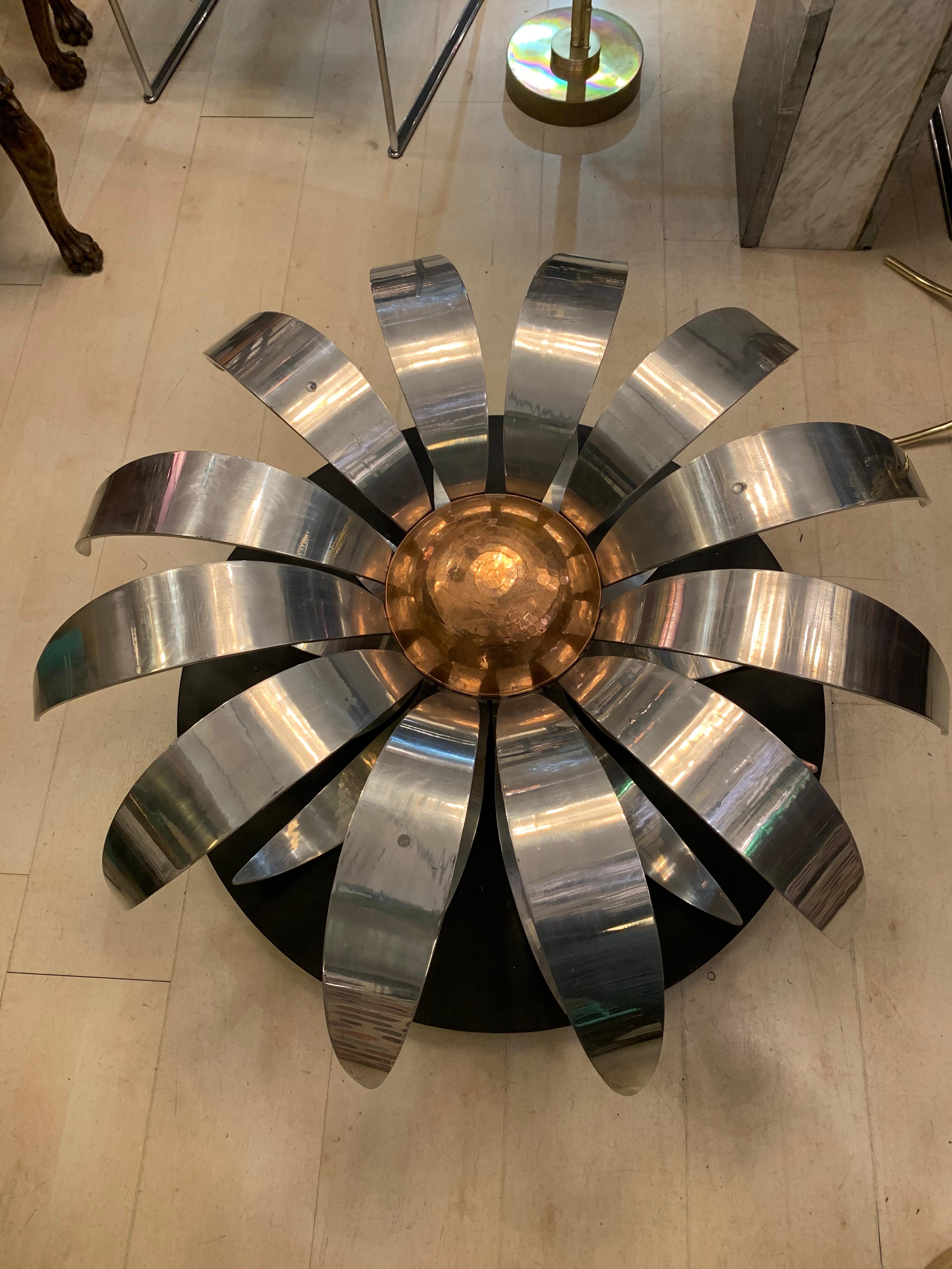 Mid-Century Chromed Metal Flower Round Coffee Table, 1950s 4