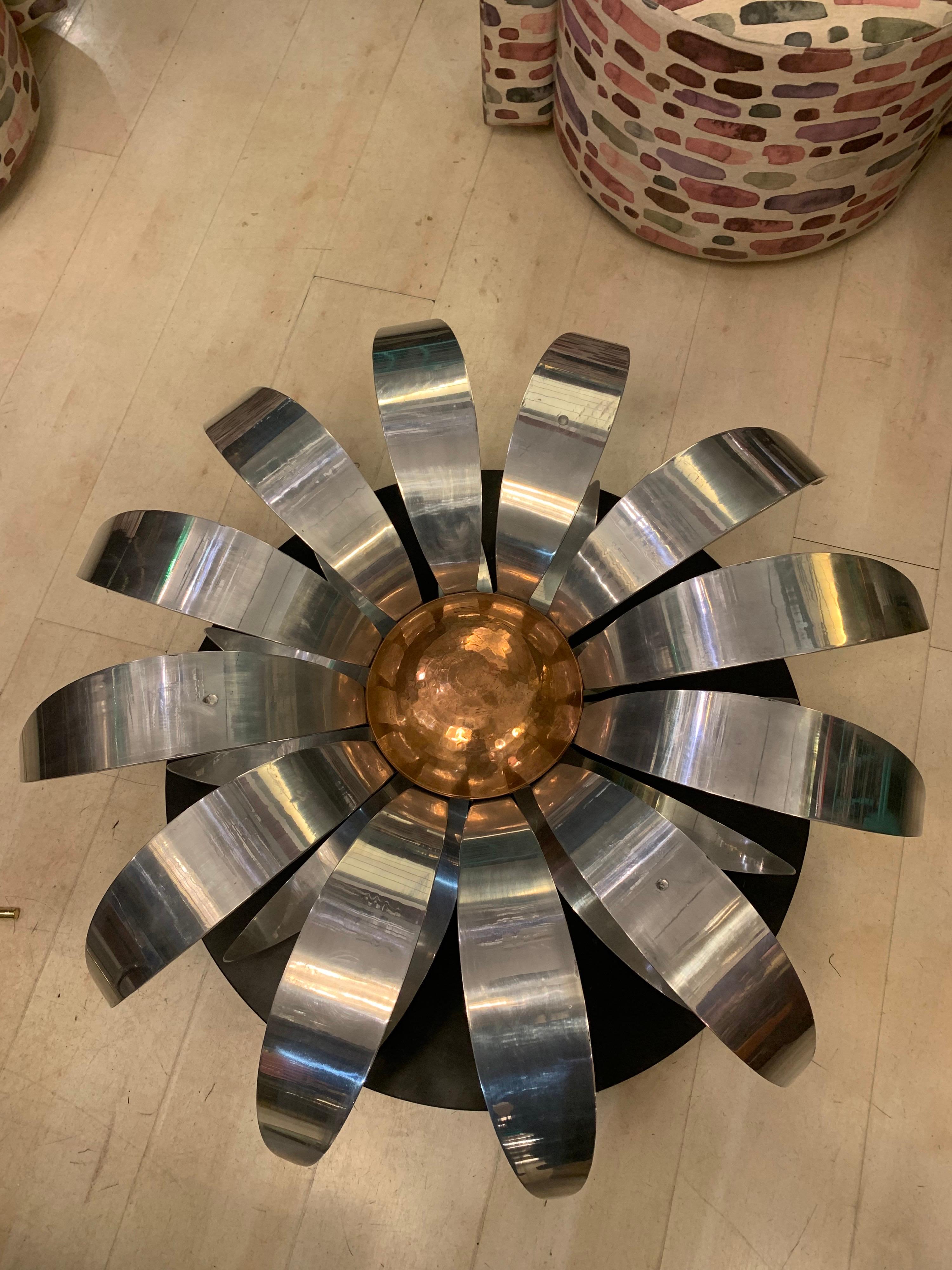 Mid-Century Chromed Metal Flower Round Coffee Table, 1950s 5