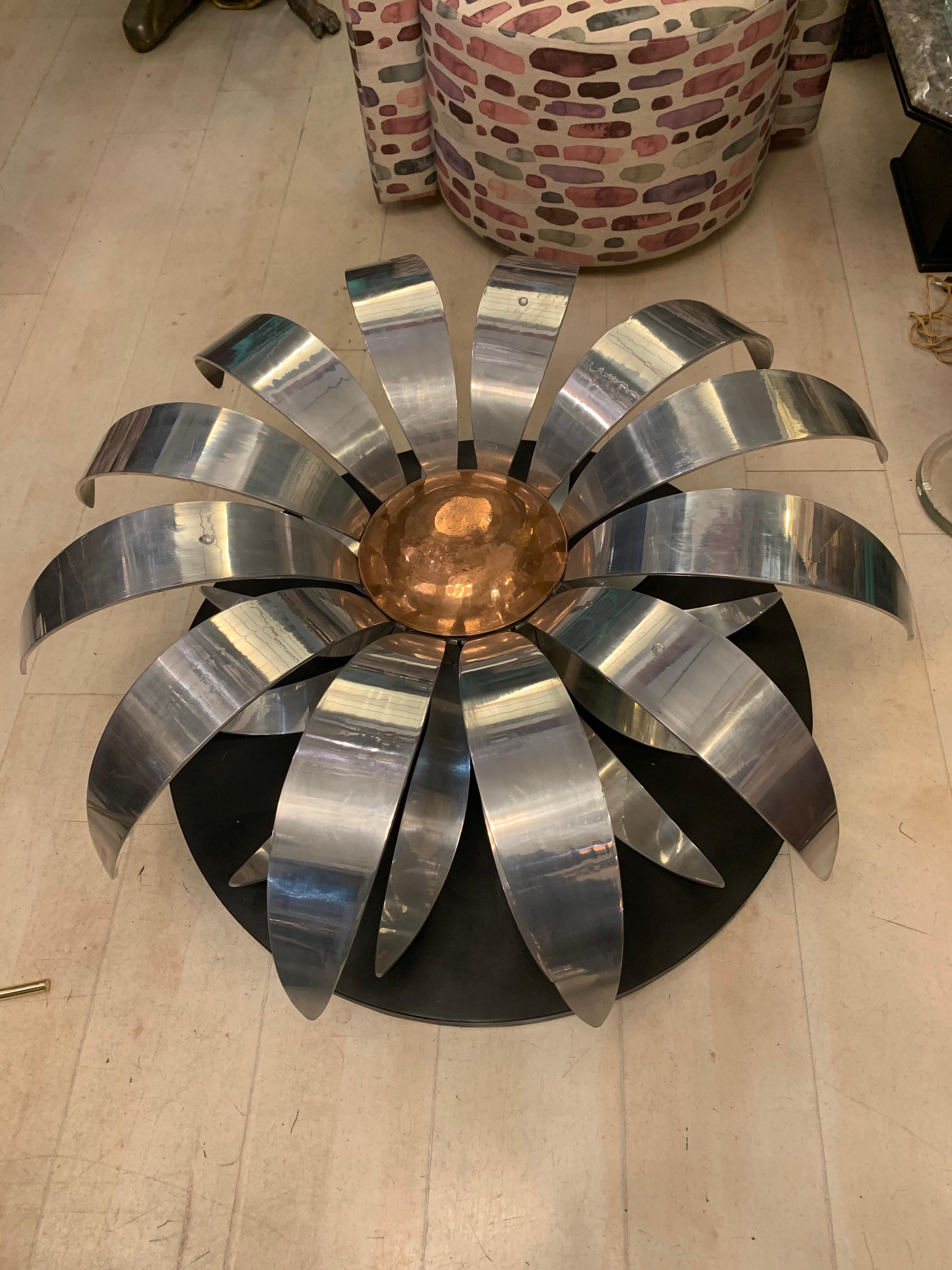 Mid-Century Chromed Metal Flower Round Coffee Table, 1950s 6