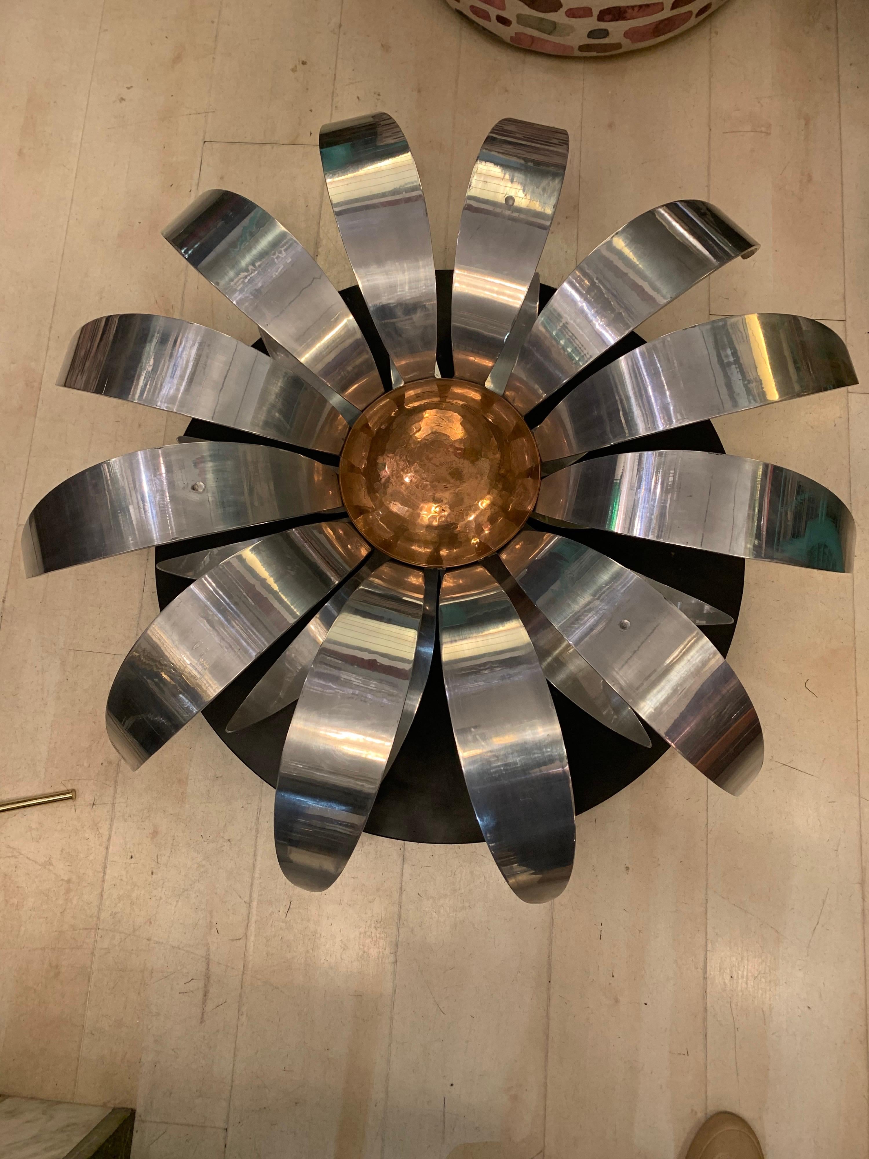 Mid-Century Chromed Metal Flower Round Coffee Table, 1950s 8