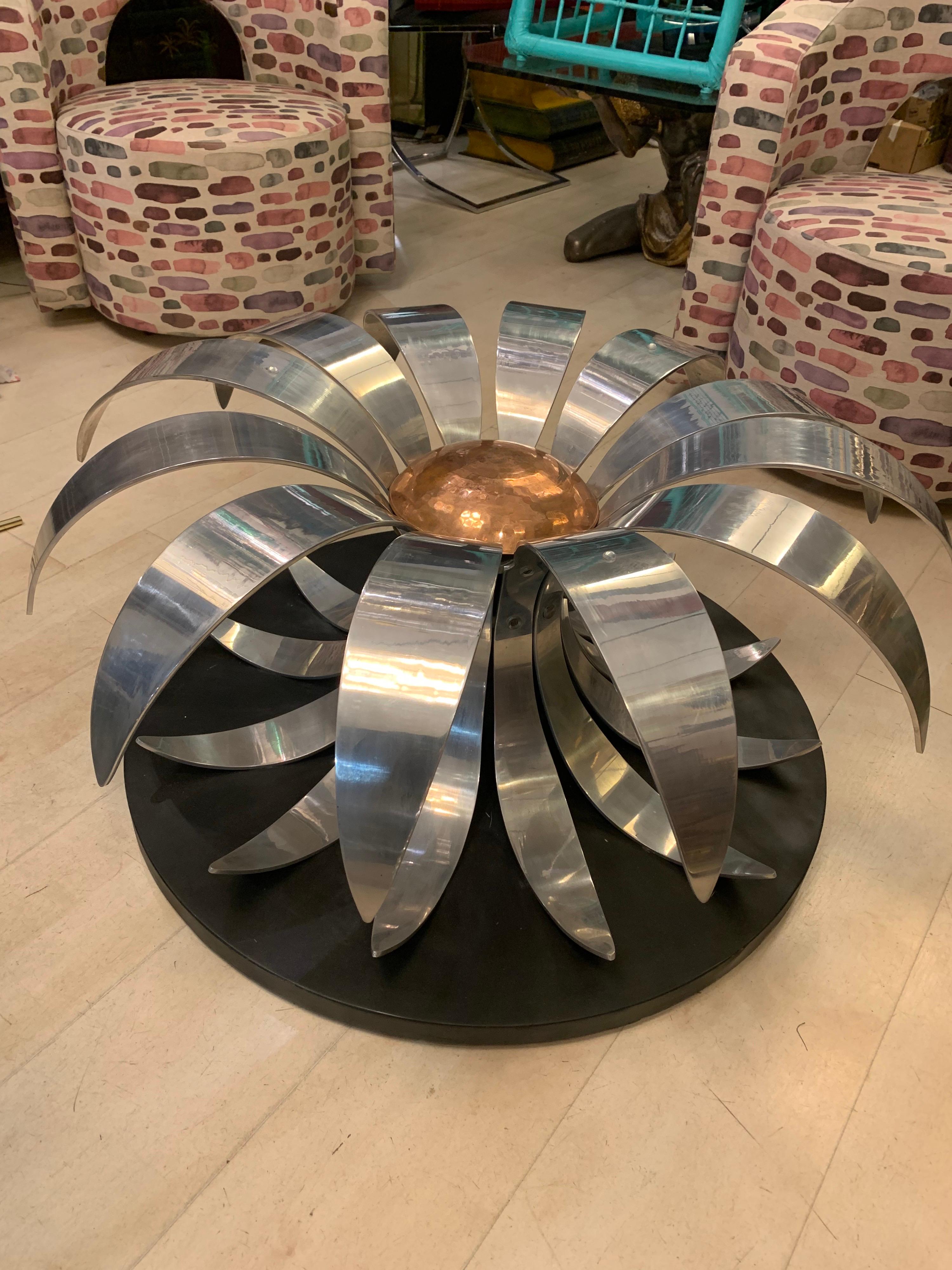Mid-Century Chromed Metal Flower Round Coffee Table, 1950s 9