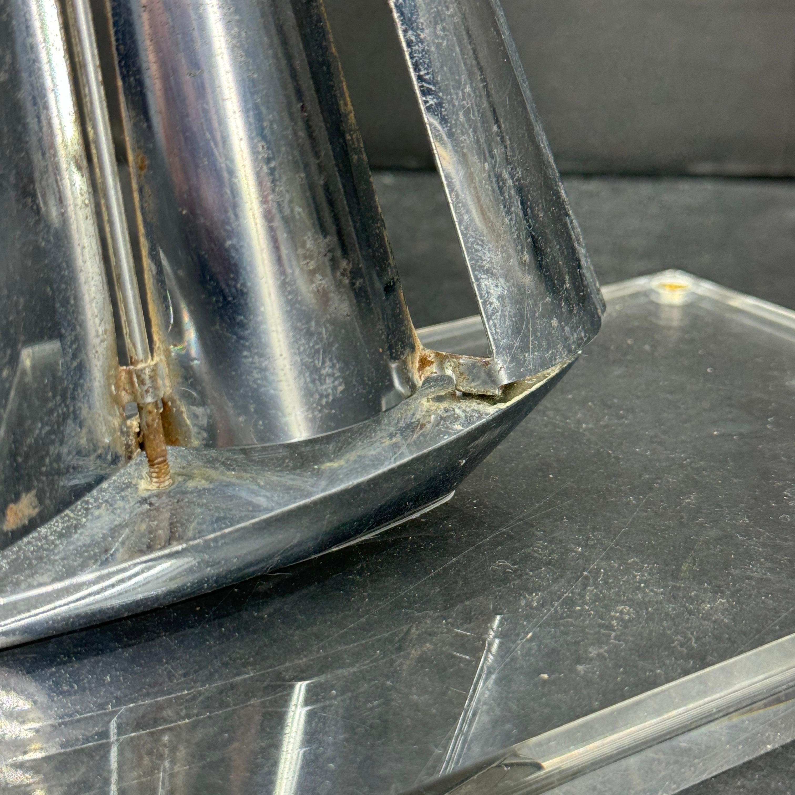 Mid-Century Chromed Sailboat Sculpture on Lucite Stand For Sale 6