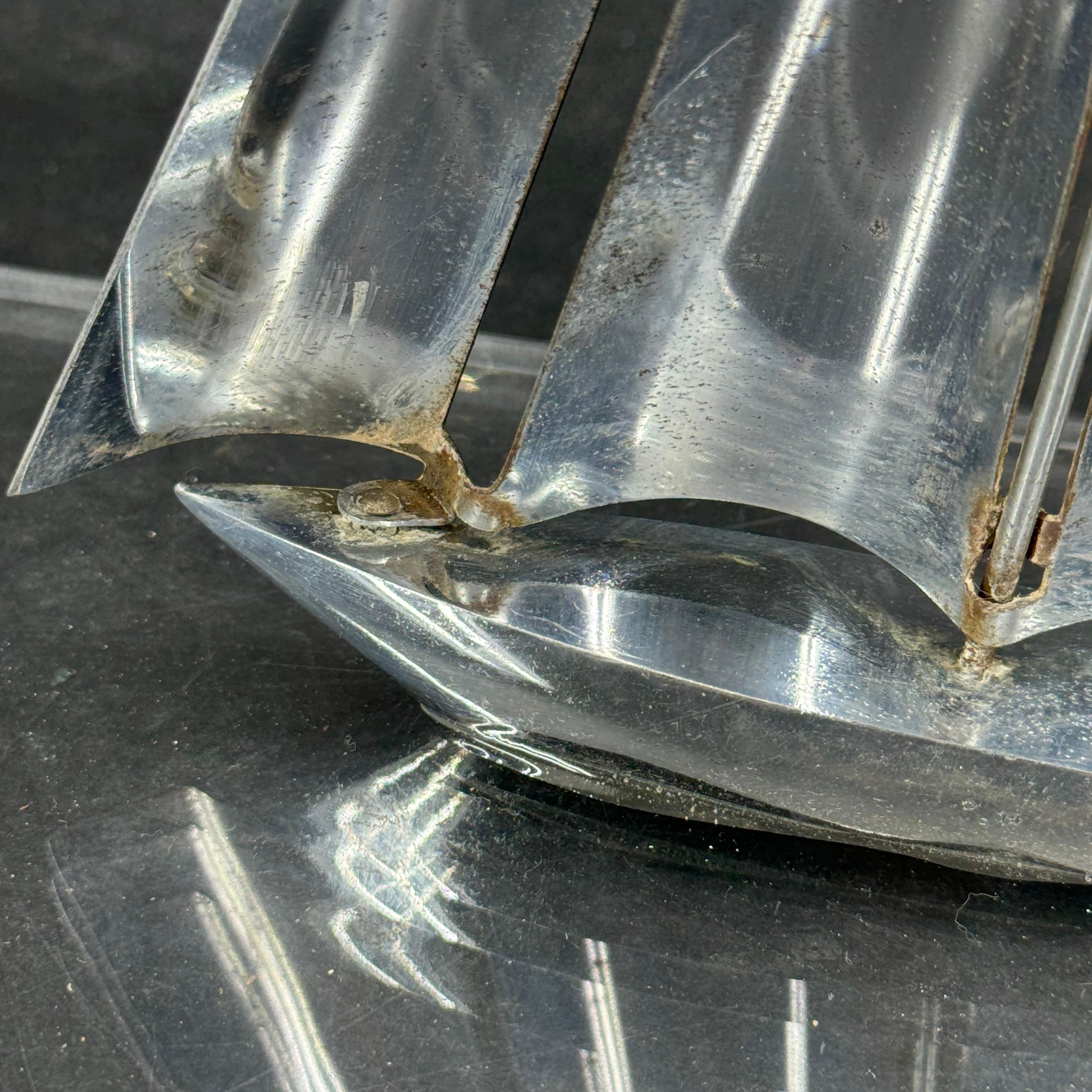Mid-Century Chromed Sailboat Sculpture on Lucite Stand For Sale 8