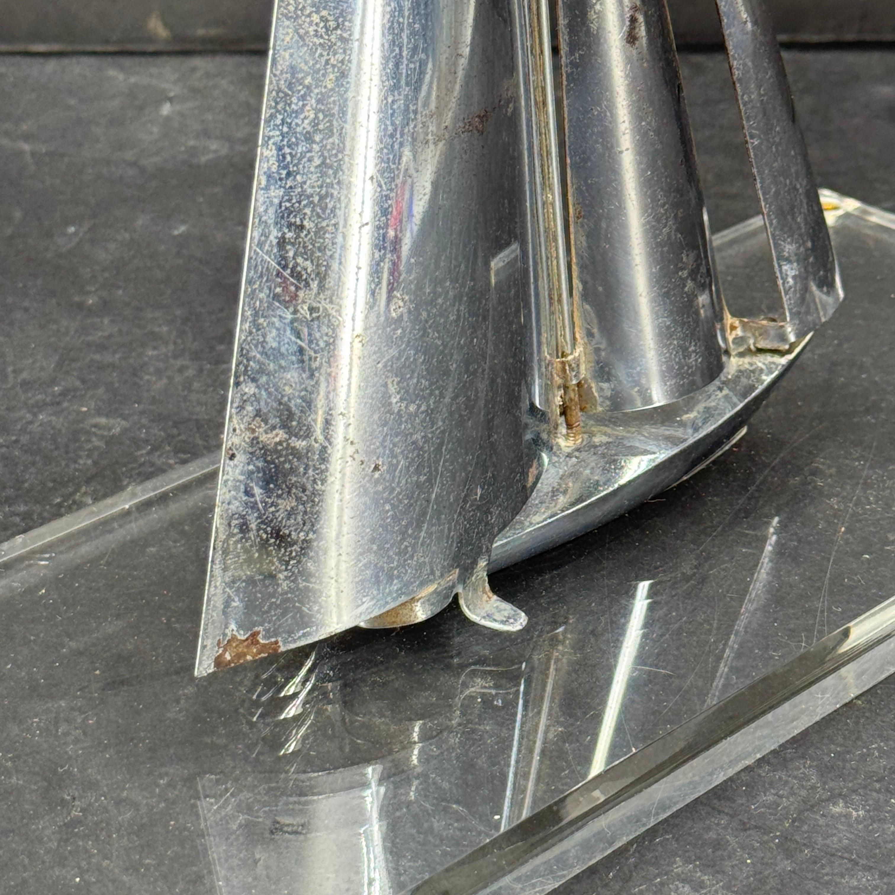 Mid-Century Chromed Sailboat Sculpture on Lucite Stand For Sale 11