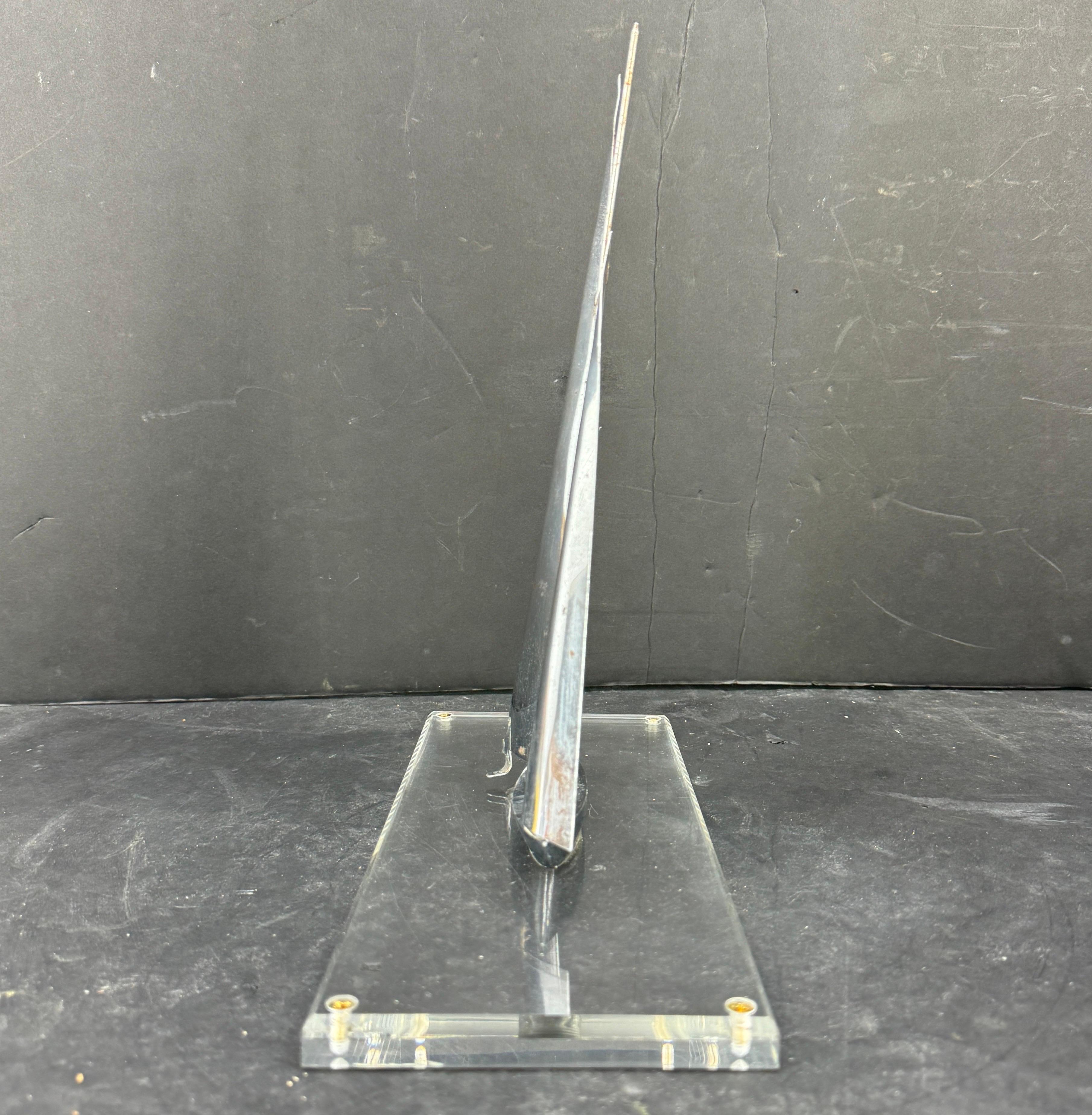 Mid-Century Chromed Sailboat Sculpture on Lucite Stand For Sale 2