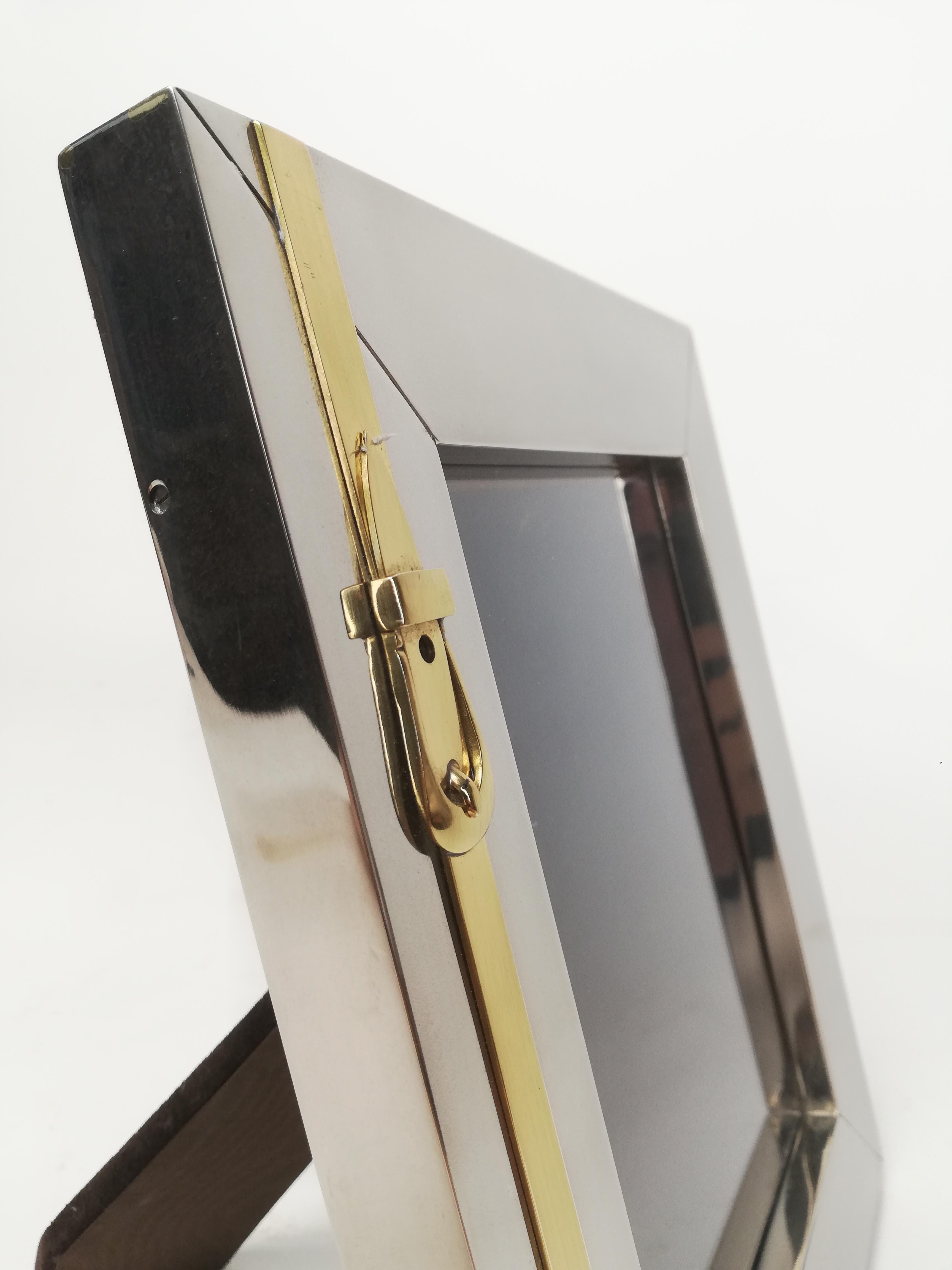 Late 20th Century Mid-Century Chromed Steel and Brass Picture Frame, Italy, 1970s