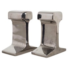 Vintage Midcentury Chromed Steel Railroad Tie Bookends, circa 1960