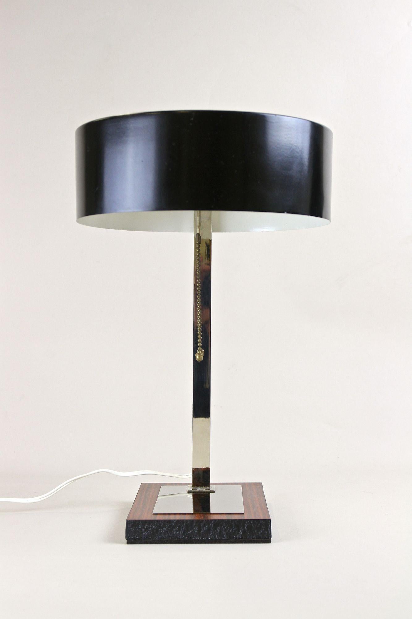 Mid-Century Chromed Table Lamp with Black Metal Lamp Shade, Austria, circa 1950 For Sale 8