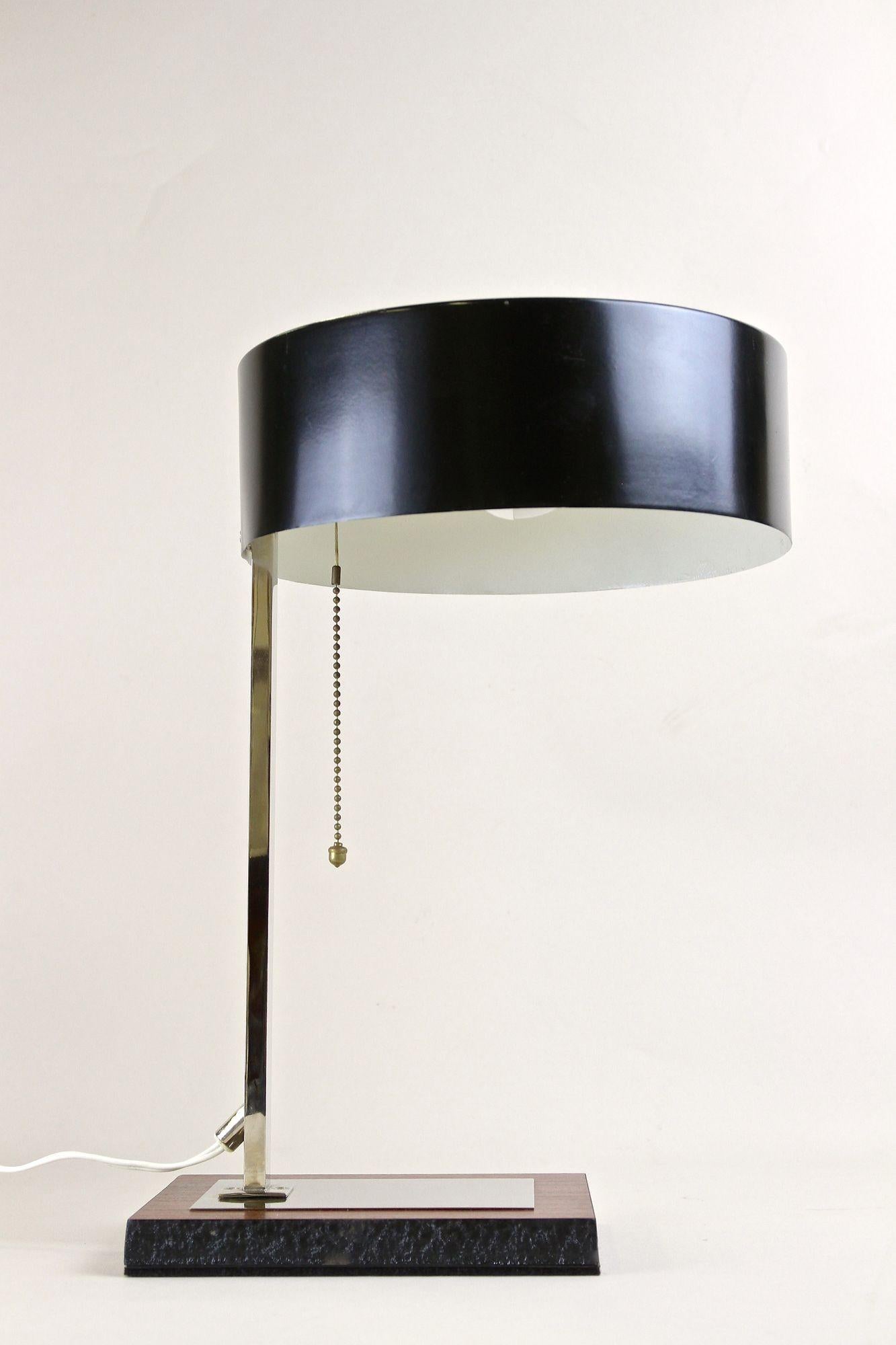 20th Century Mid-Century Chromed Table Lamp with Black Metal Lamp Shade, Austria, circa 1950 For Sale
