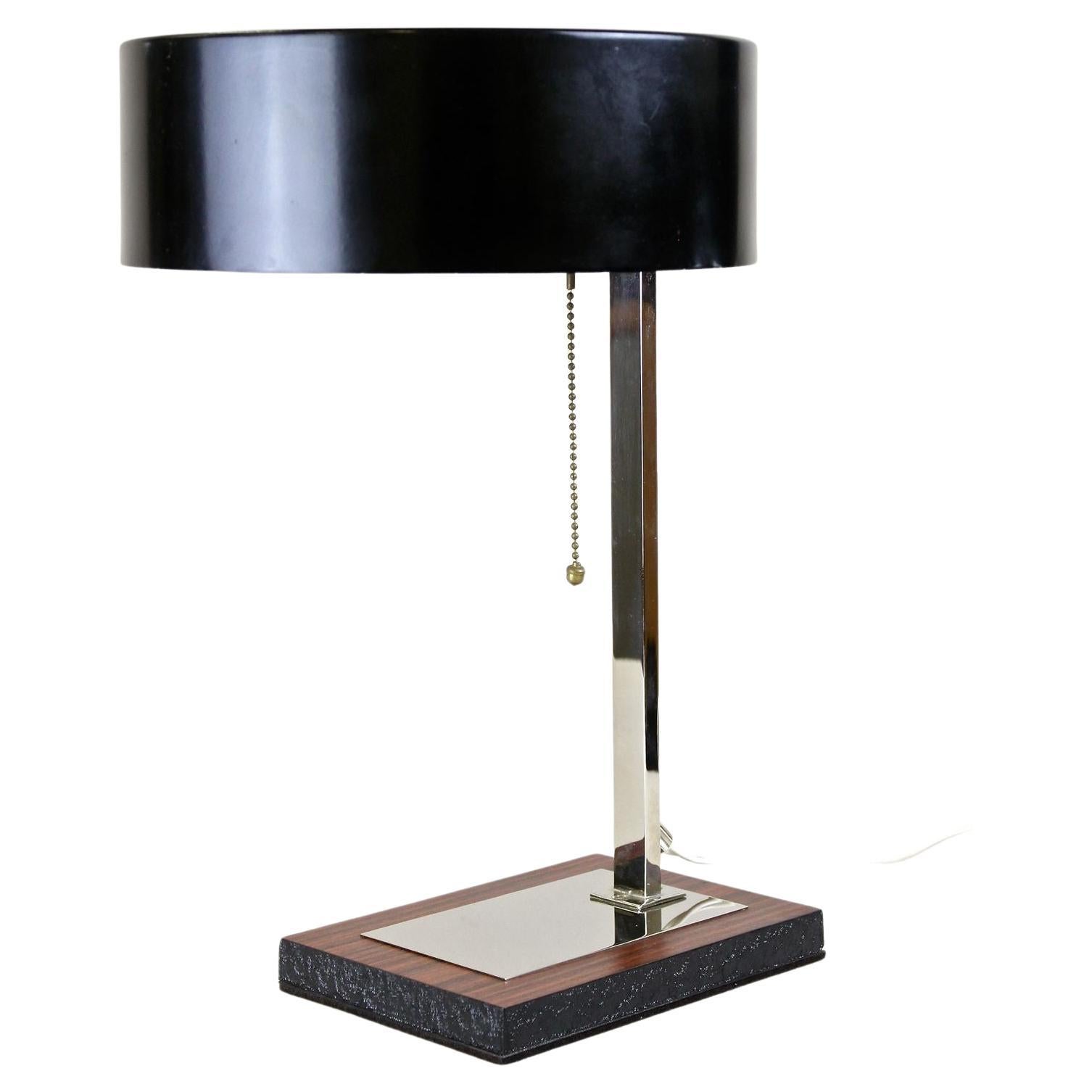 Mid-Century Chromed Table Lamp with Black Metal Lamp Shade, Austria, circa 1950 For Sale