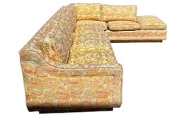 Mid-Century Chrysanthemum Floral Embroidered Parsons Sectional Sofa w/ Daybed