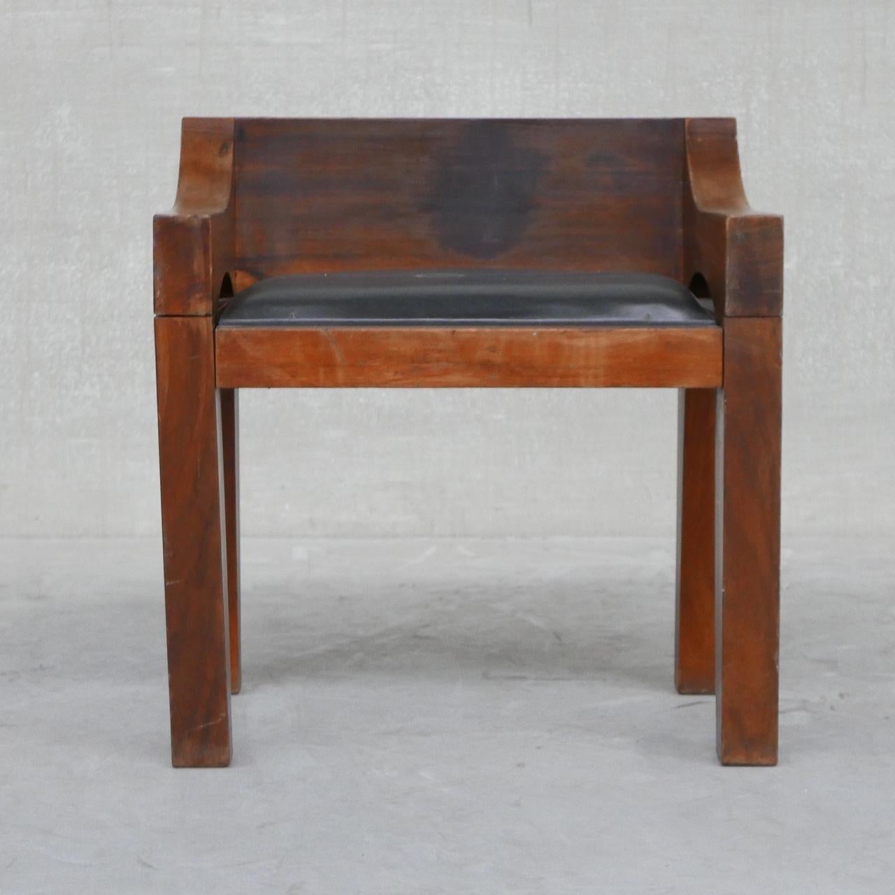 Mid-Century Chunky Wood and Leather Occasional Chair 4