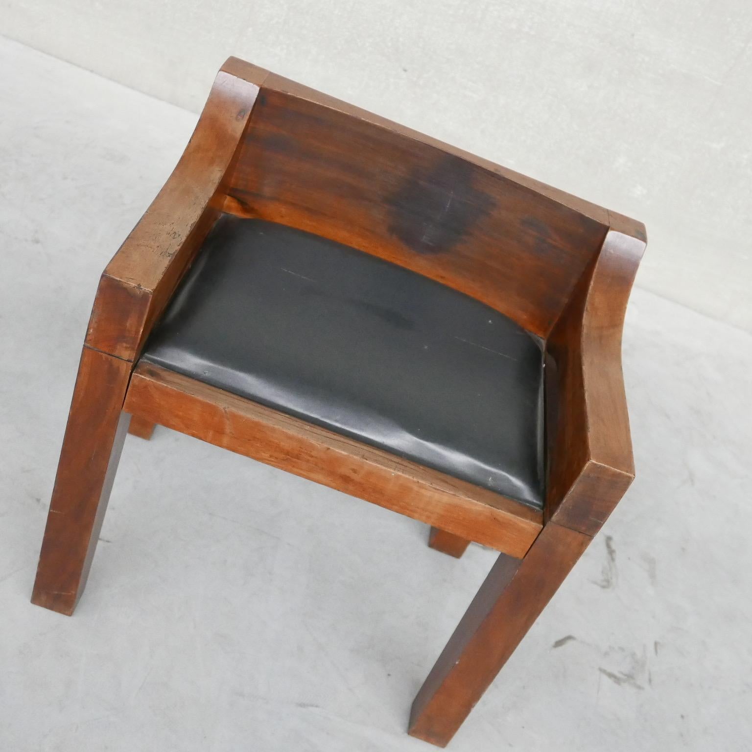 20th Century Mid-Century Chunky Wood and Leather Occasional Chair