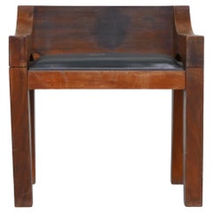 Chaise d'appoint en bois massif et cuir de style mi-centenaire