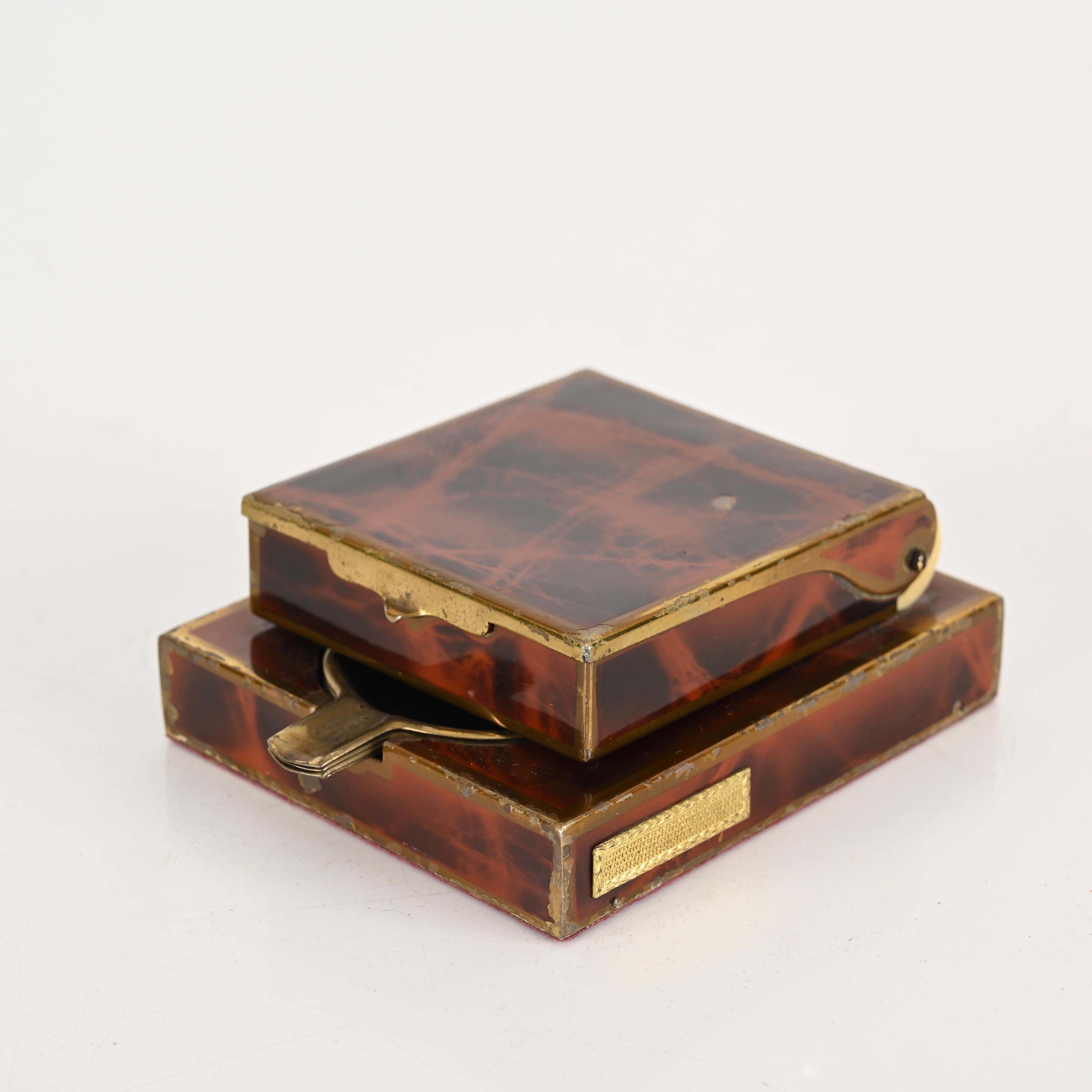 Mid-Century Cigarette Box with Stackable Brass Ashtrays, Italy 1950s 3