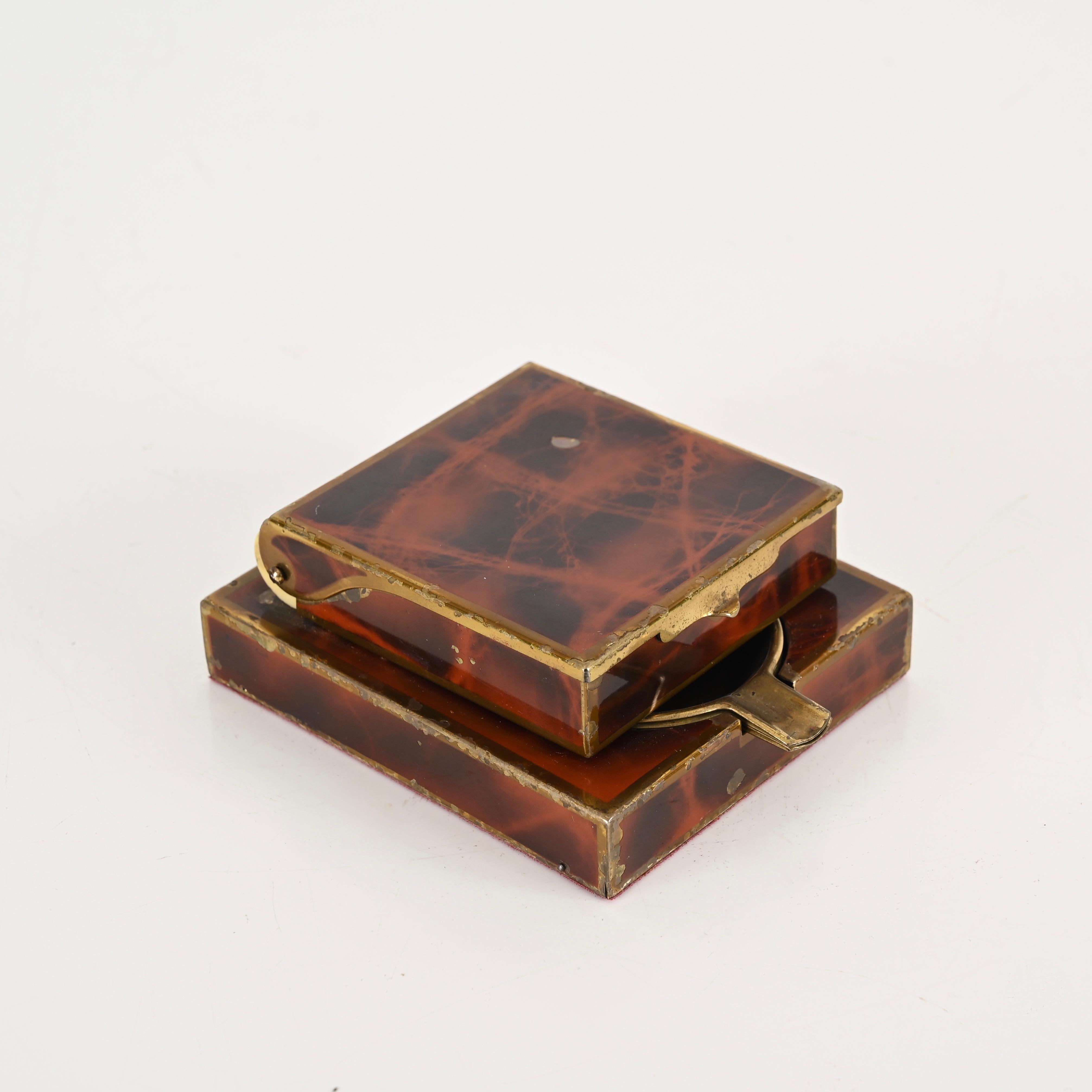 Mid-Century Cigarette Box with Stackable Brass Ashtrays, Italy 1950s 4