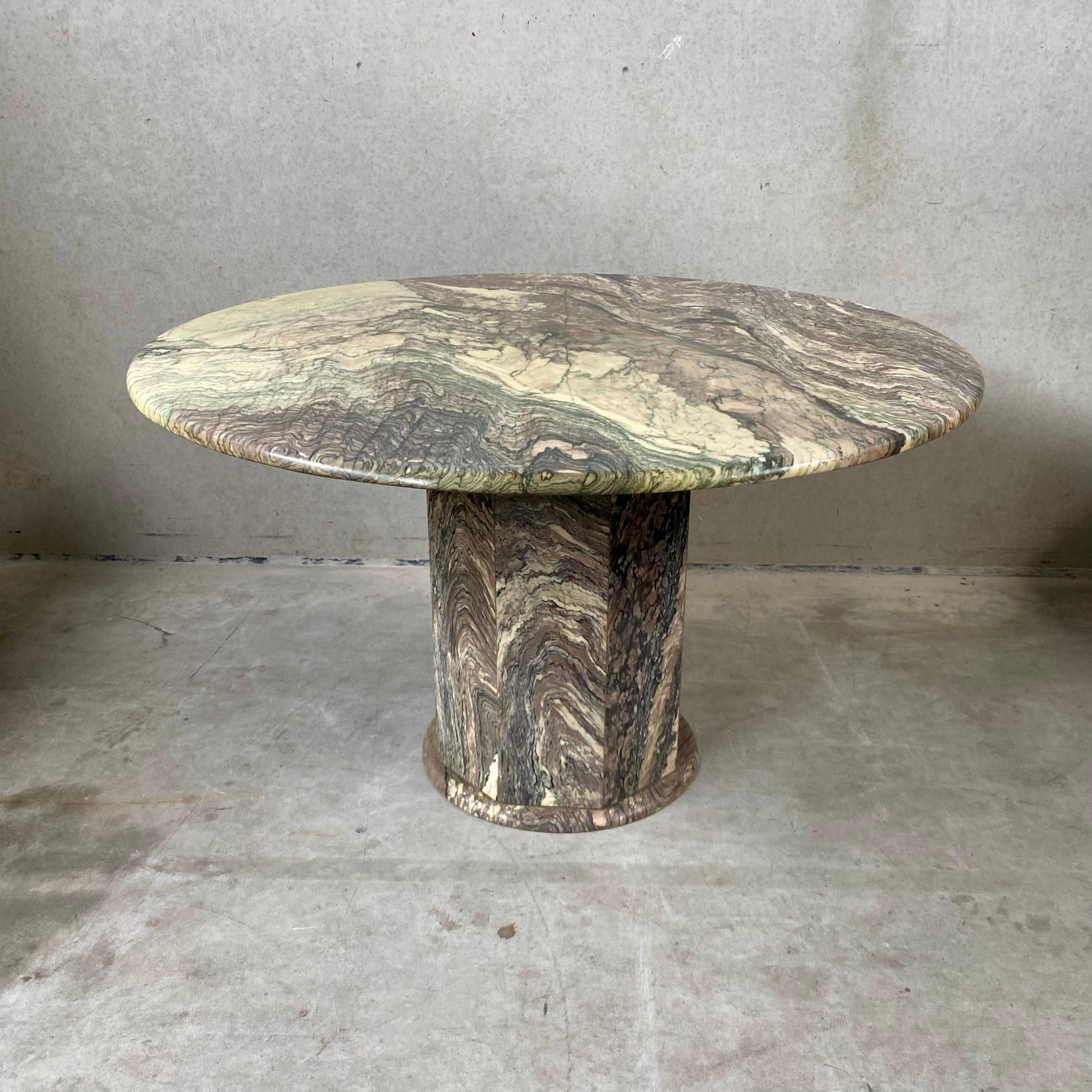 Mid-century Cipollino Marble Round Dining Table, Italy 1980 5