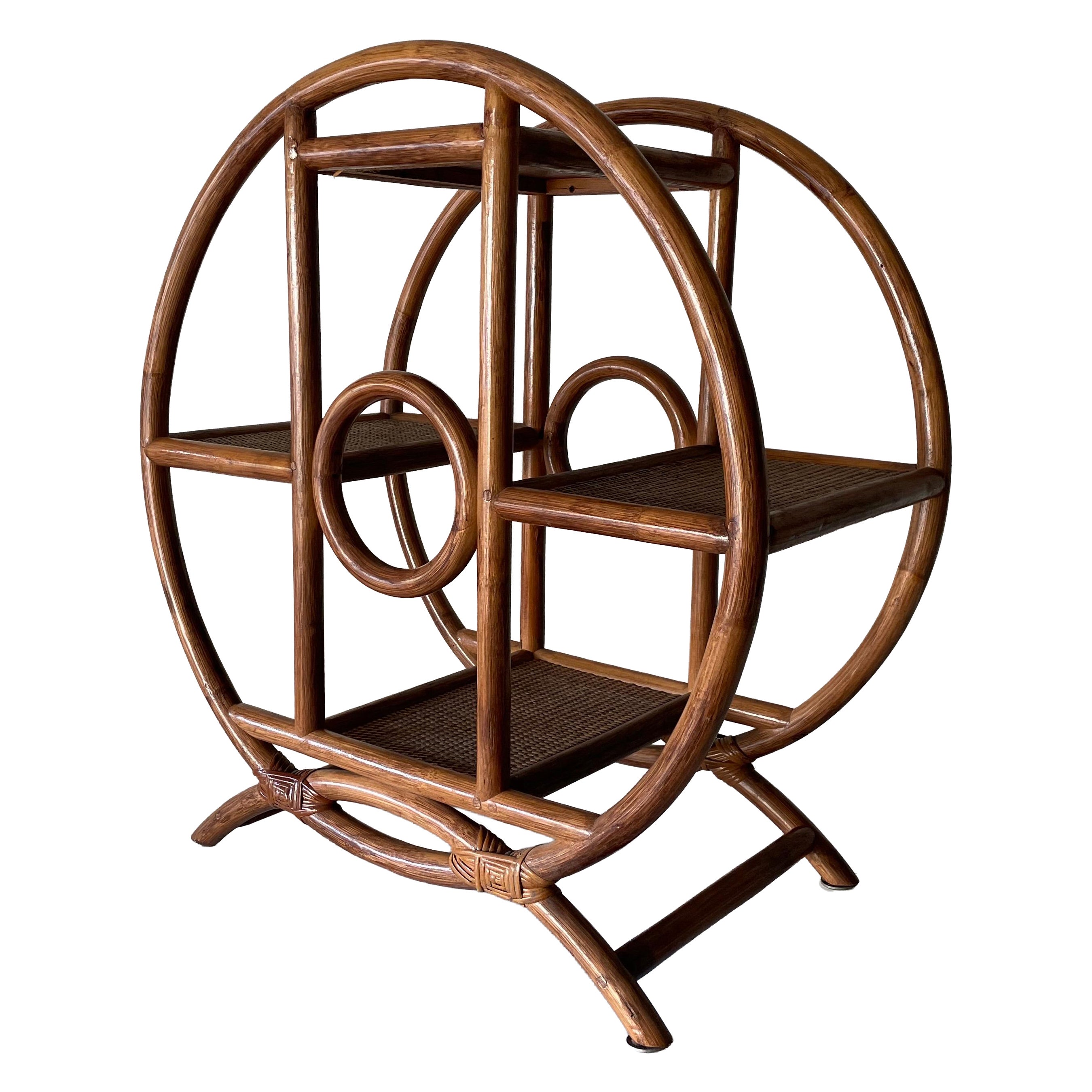 Mid-century Circle Design Bamboo Flower Stand with 4 Flowerpot, 1960s, Italy For Sale