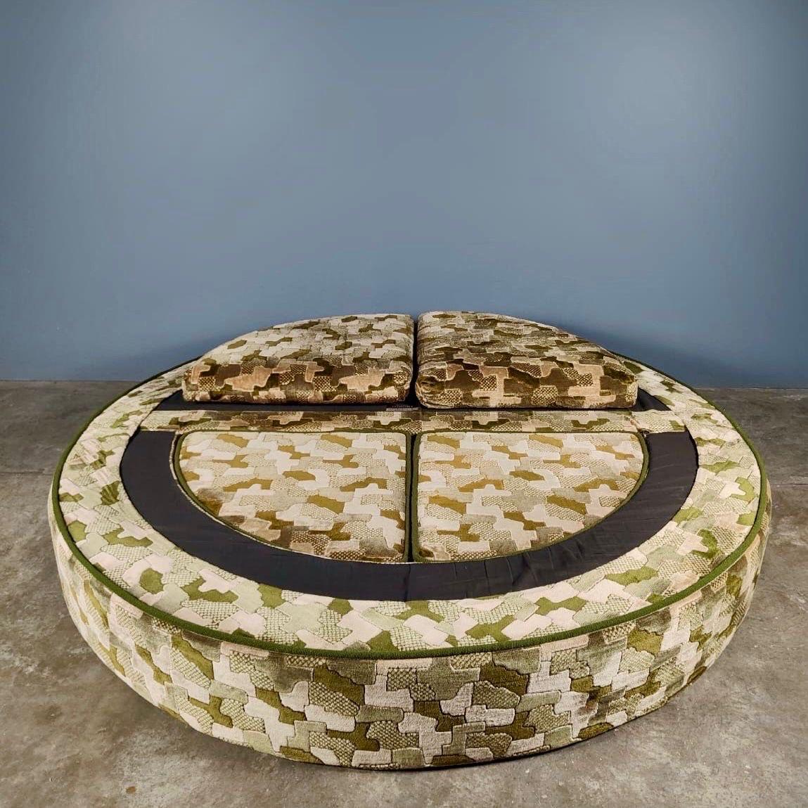 Late 20th Century Mid Century Circle Sofa Bed Vintage Geometric Pattern Retro MCM