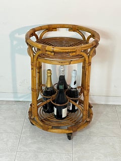 Mid-century Circular Bamboo Bar Cart in the style of Franco Albini, 1960s