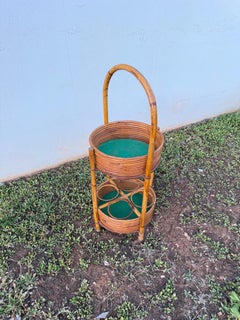 Mid-century Circular Bamboo Bar Cart, Made in Italy, 1960s