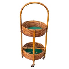 Mid-century Circular Bamboo Bar Cart, Made in Italy, 1960s