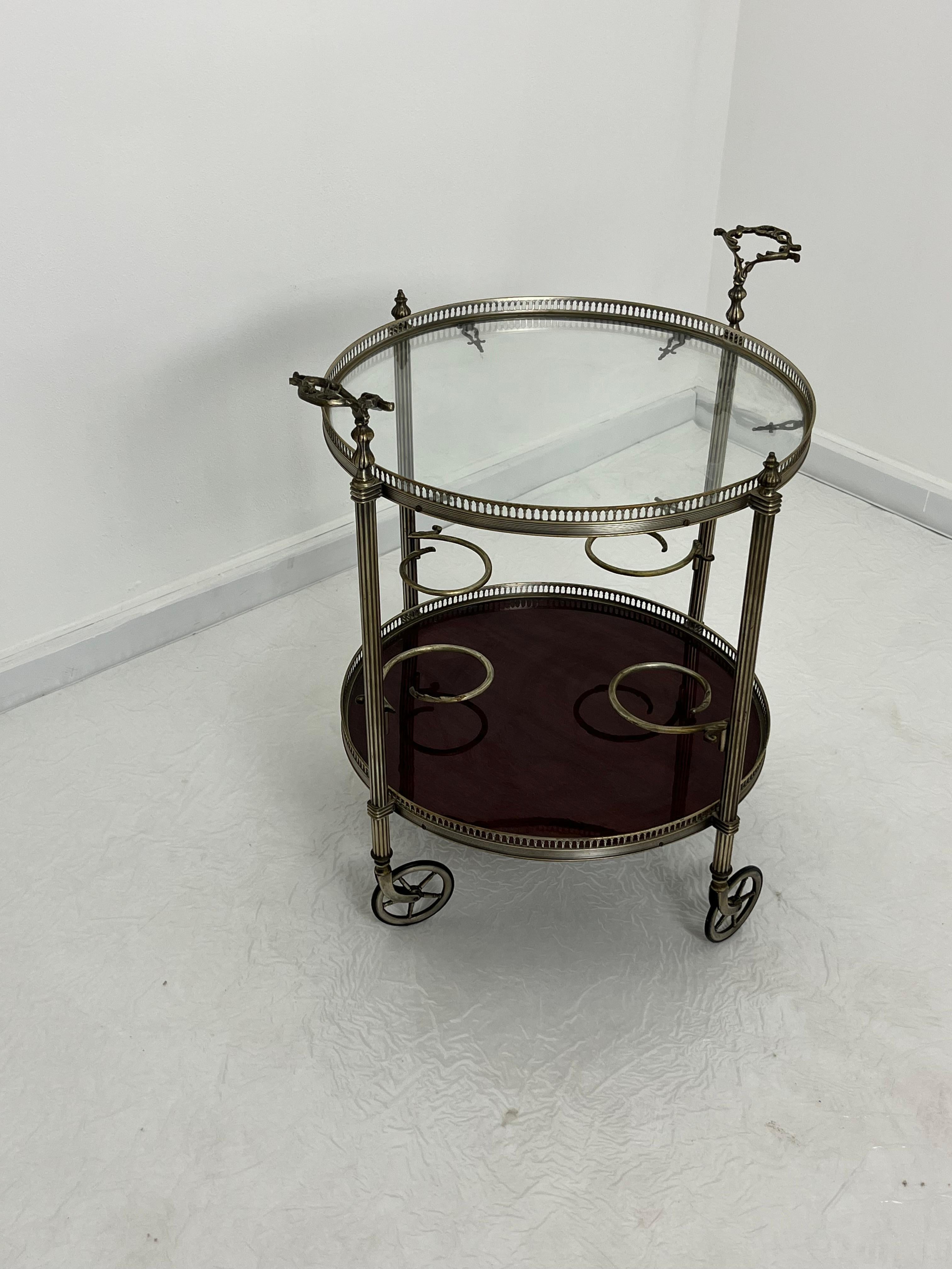 Italian Mid-century Circular Brass Cart with swivel wheels, 1950s For Sale