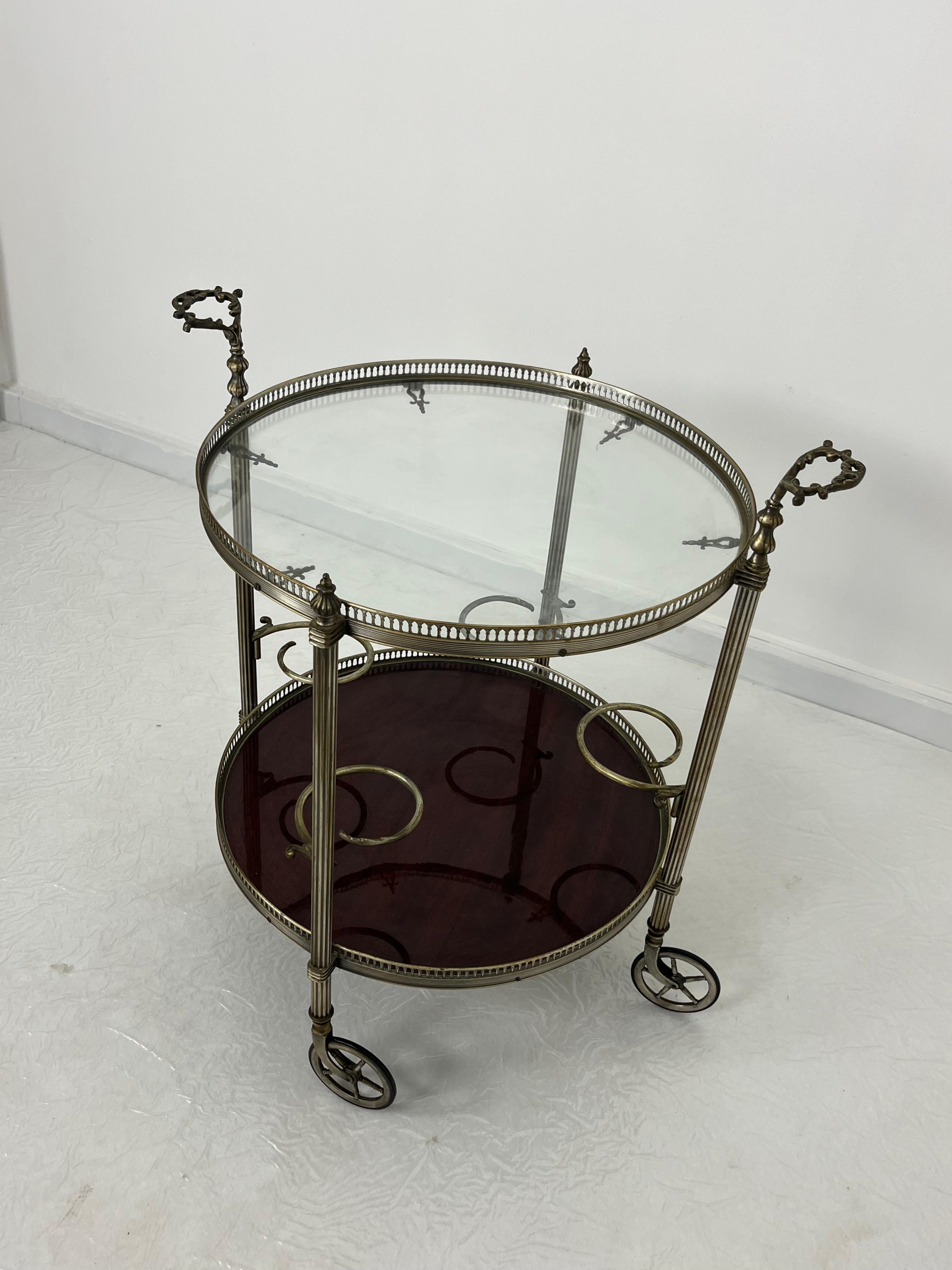 Mid-20th Century Mid-century Circular Brass Cart with swivel wheels, 1950s For Sale