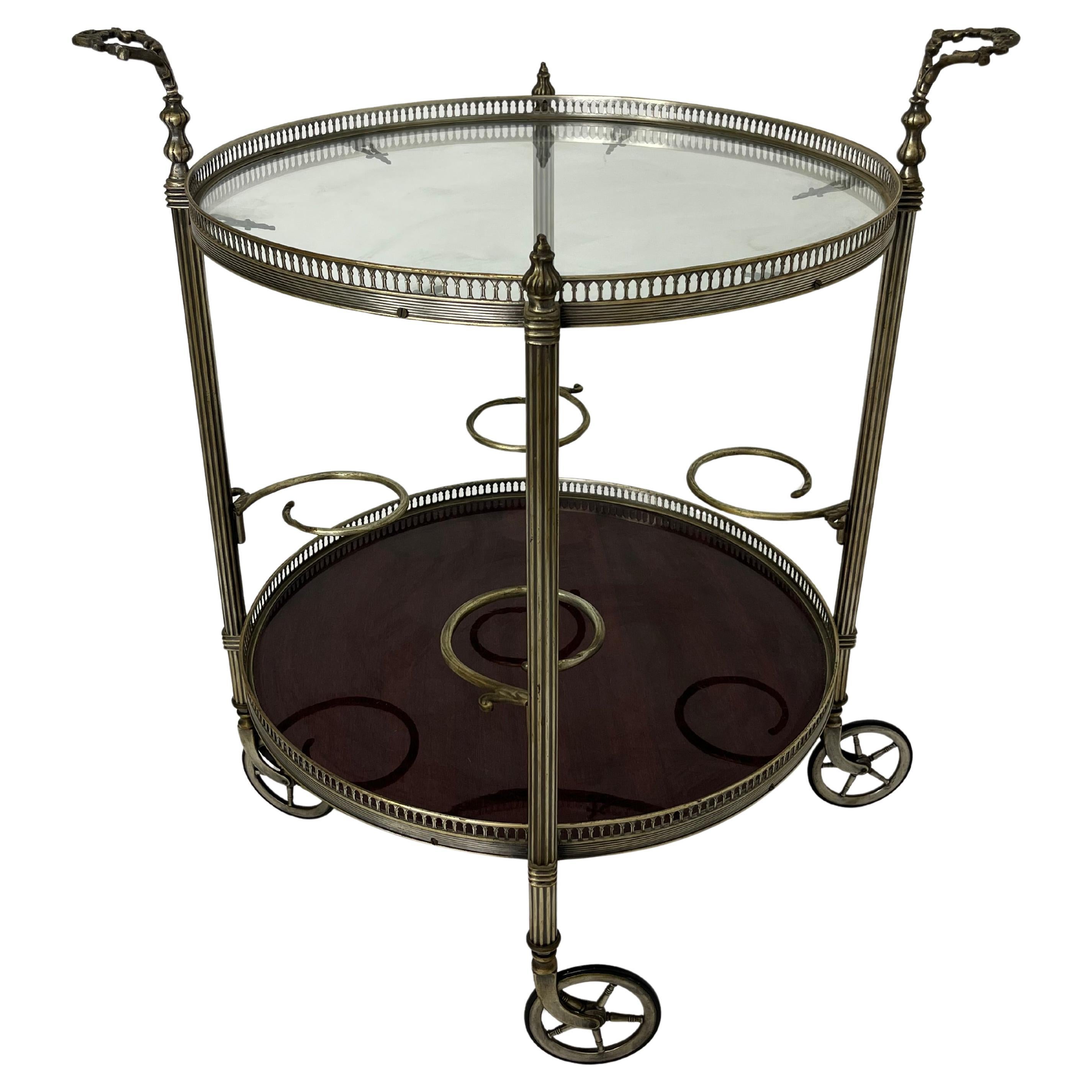 Mid-century Circular Brass Cart with swivel wheels, 1950s For Sale