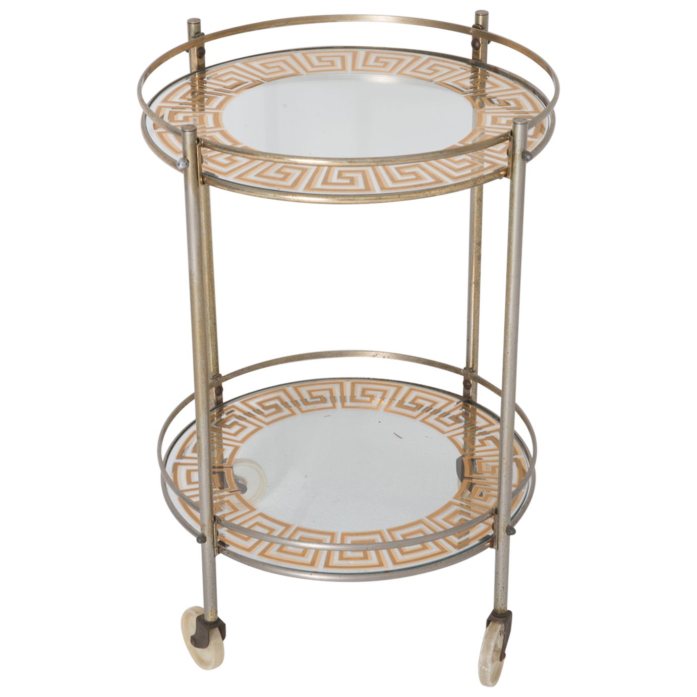 Mid Century Circular Greek Key Bar Cart