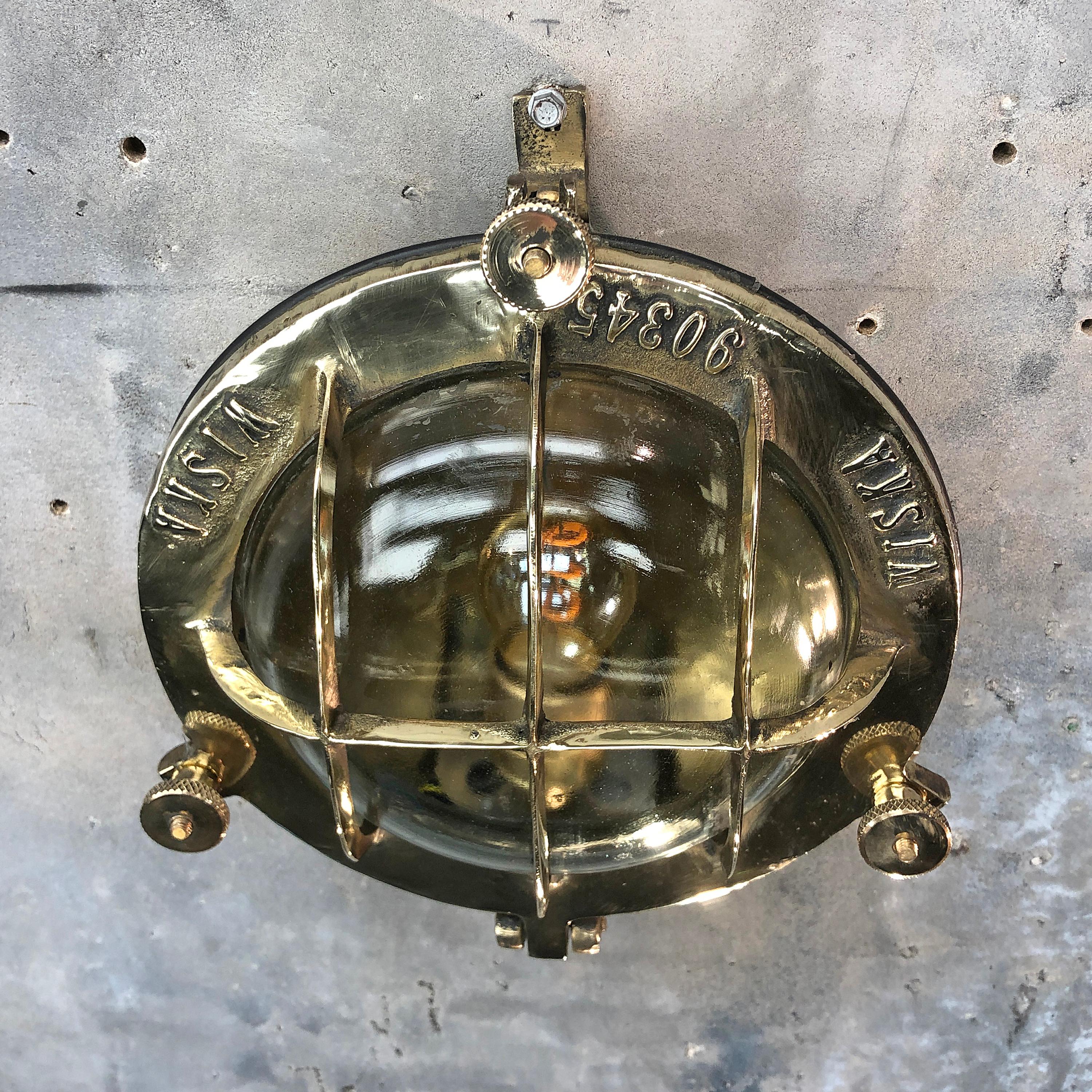 Midcentury Circular Industrial Cast Brass Circular Wall Light with Glass Dome 4
