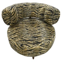 Mid Jahrhundert runde Lounge-Stuhl faux Zebra Polsterung gebogene runde Rückenlehne